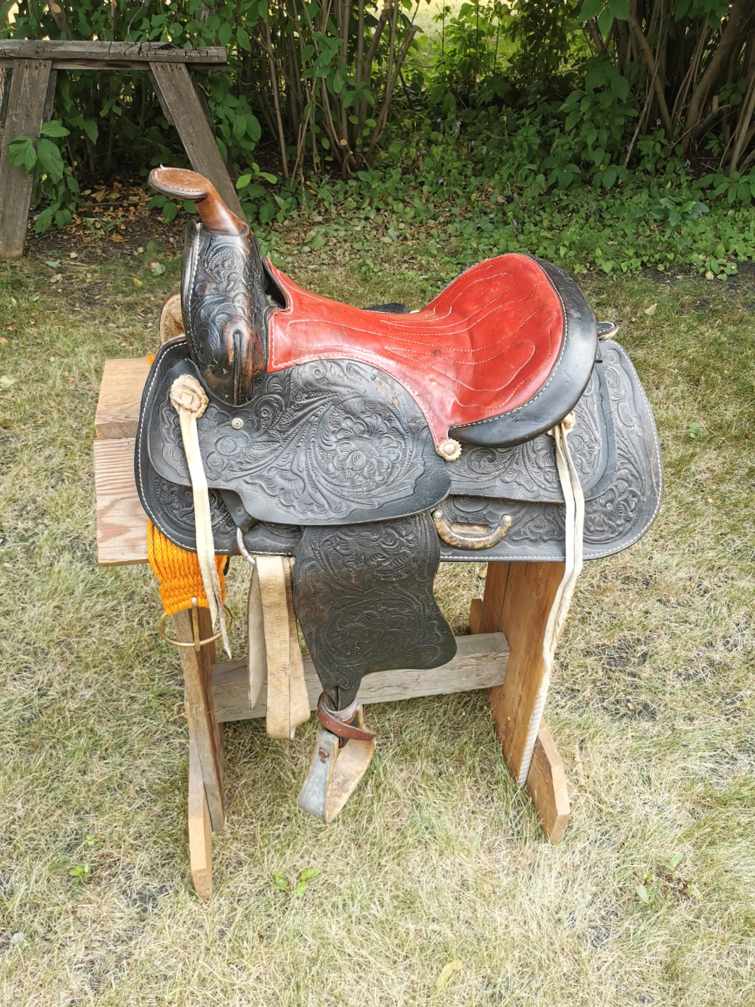 Vintage Hand-Tooled Leather Western Saddle
