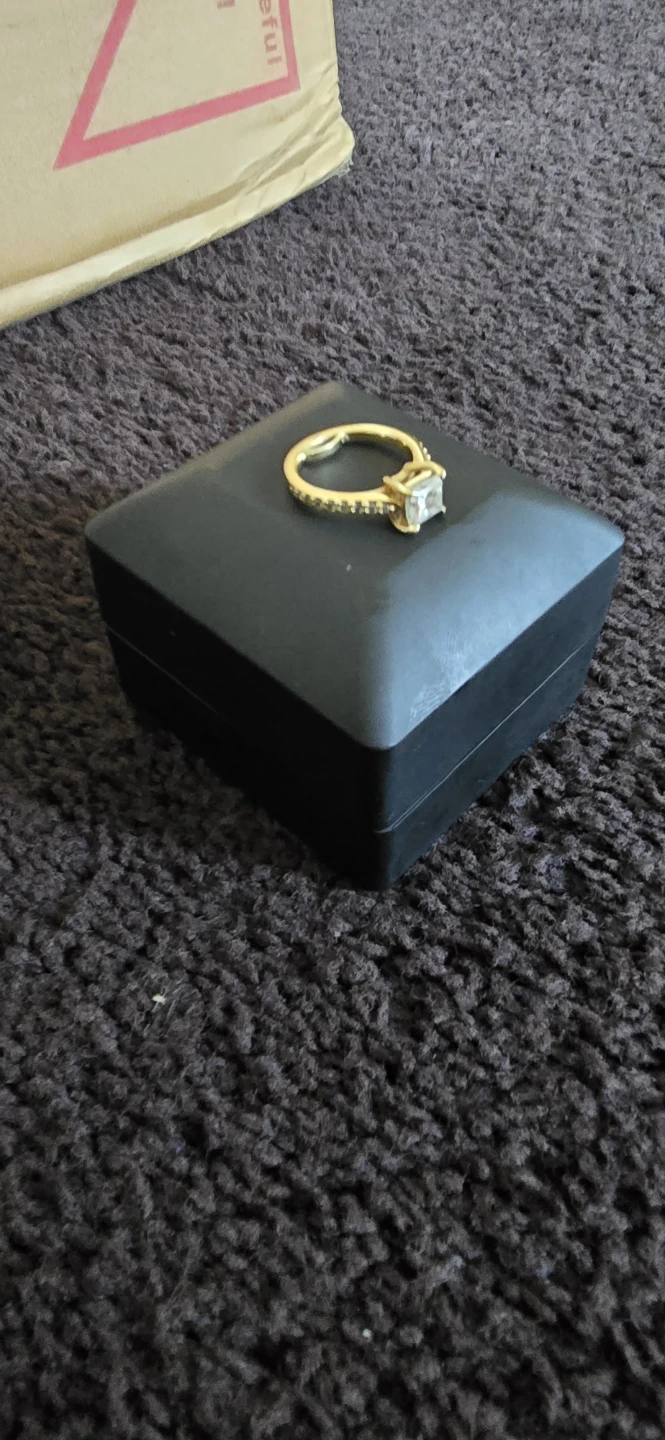 Gold Engagement Ring with Square Cut Stone - photo 3