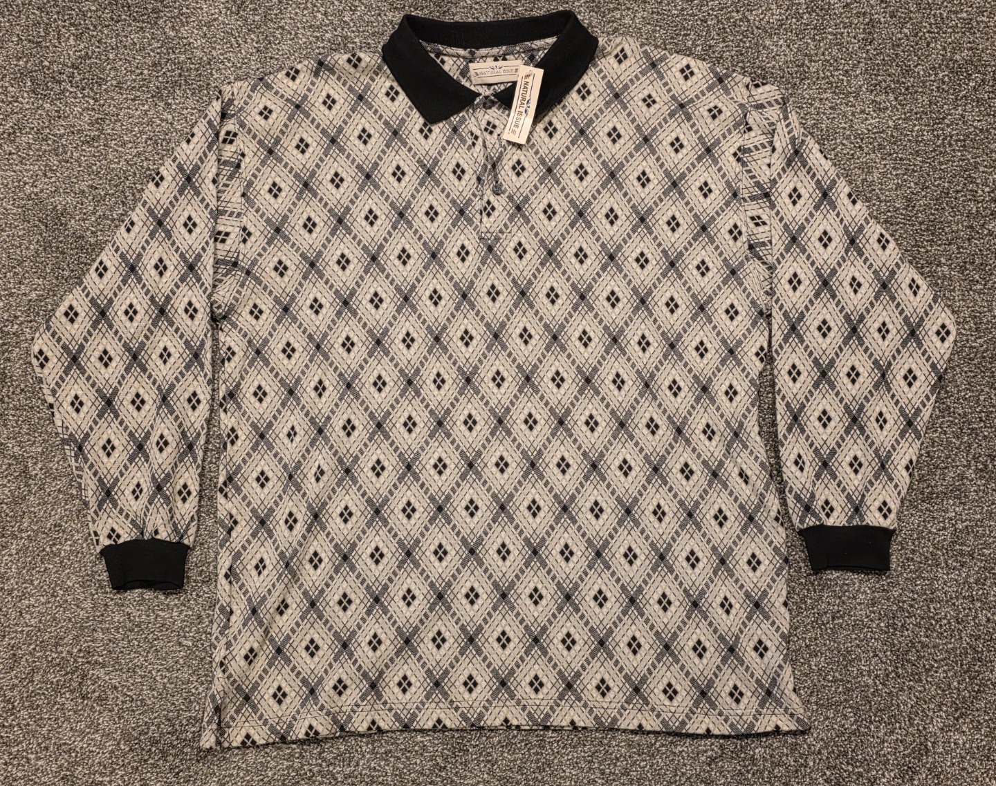 Natural Issue Long Sleeve Polo Shirt - Diamond Pattern