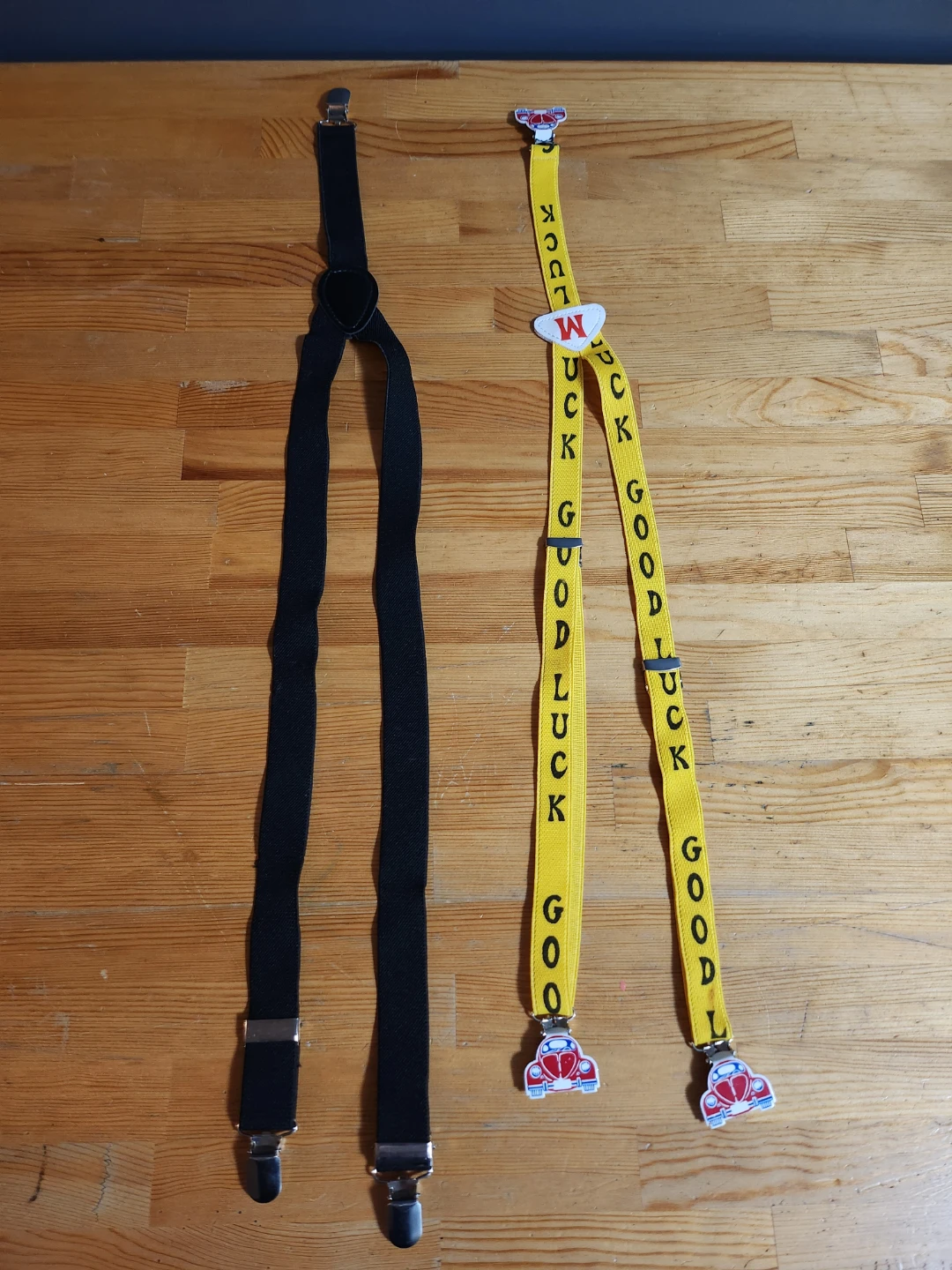 Kids Pant Suspenders (Black / Yellow Good Luck Car Pattern)