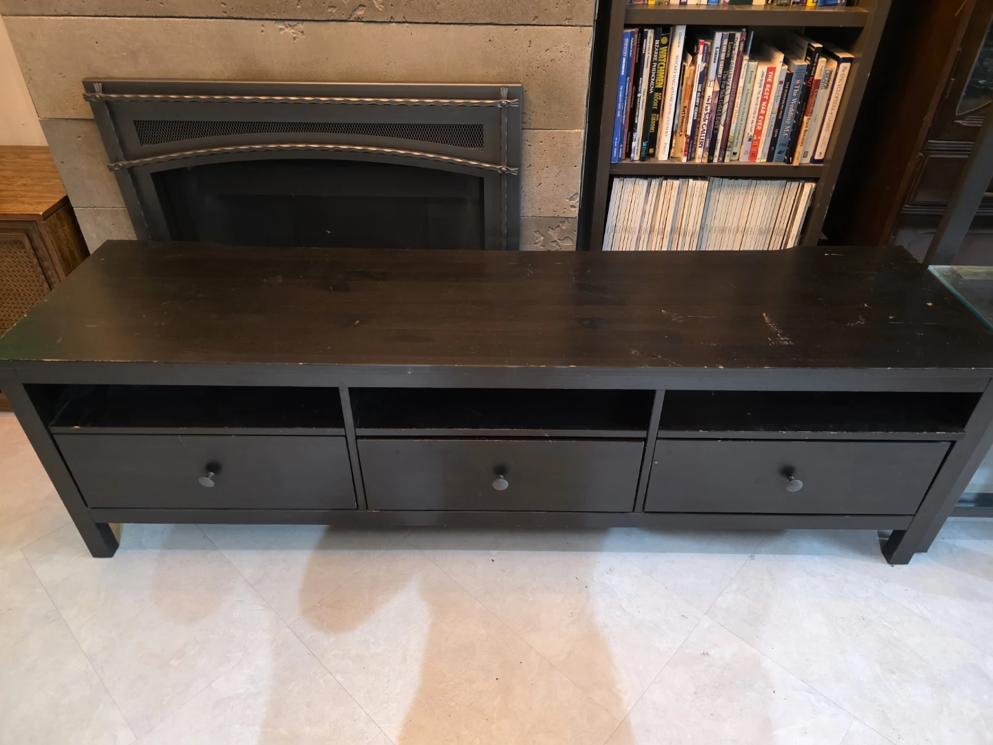 Black Hemnes IKEA TV Stand with Drawers and Shelves