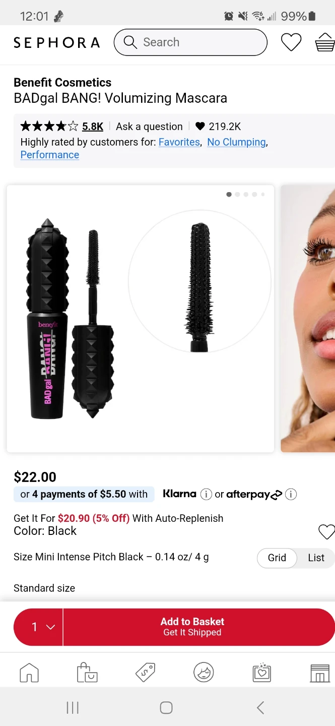Benefit Cosmetics BADgal BANG! Volumizing Mascara Sample (New)