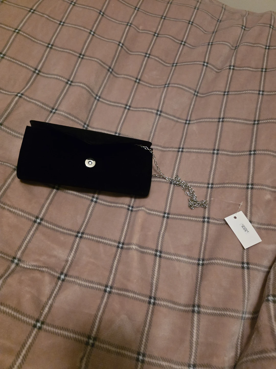 Black Velvet Clutch with Silver Chain - photo 3