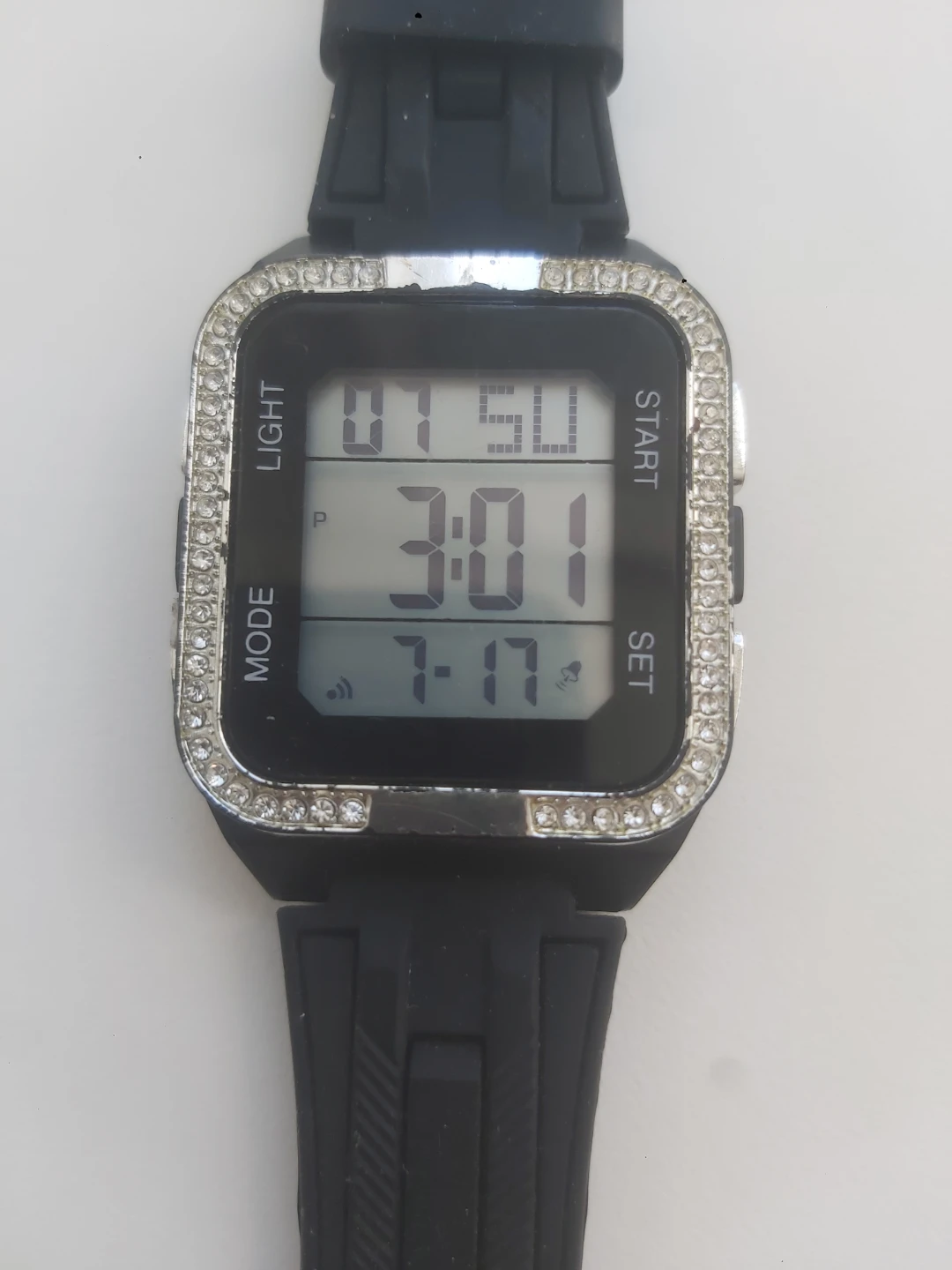 Digital Watch with Rhinestone Bezel