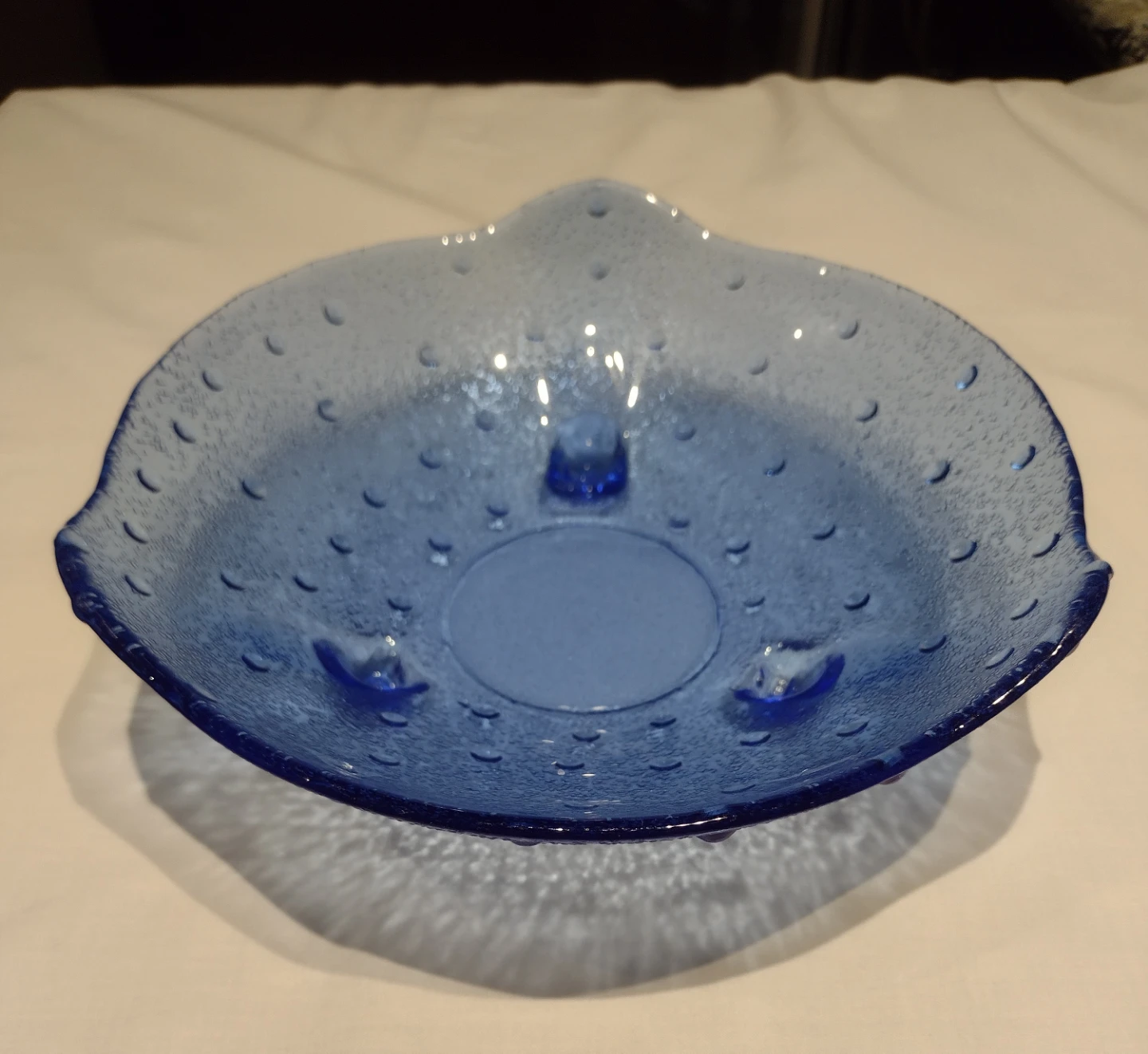 Set of 3 Blue Glass Bubble Accent Bowls