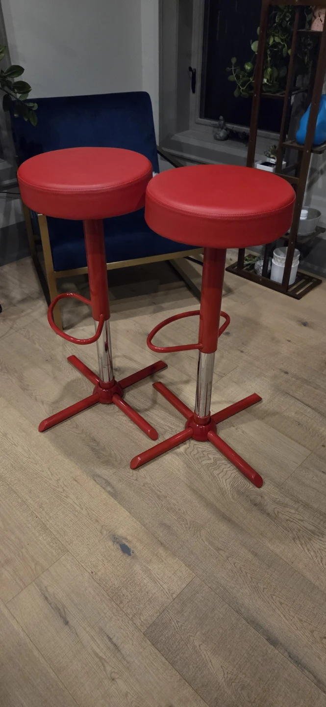 Pair of Red Faux Leather Bar Stools - photo 2