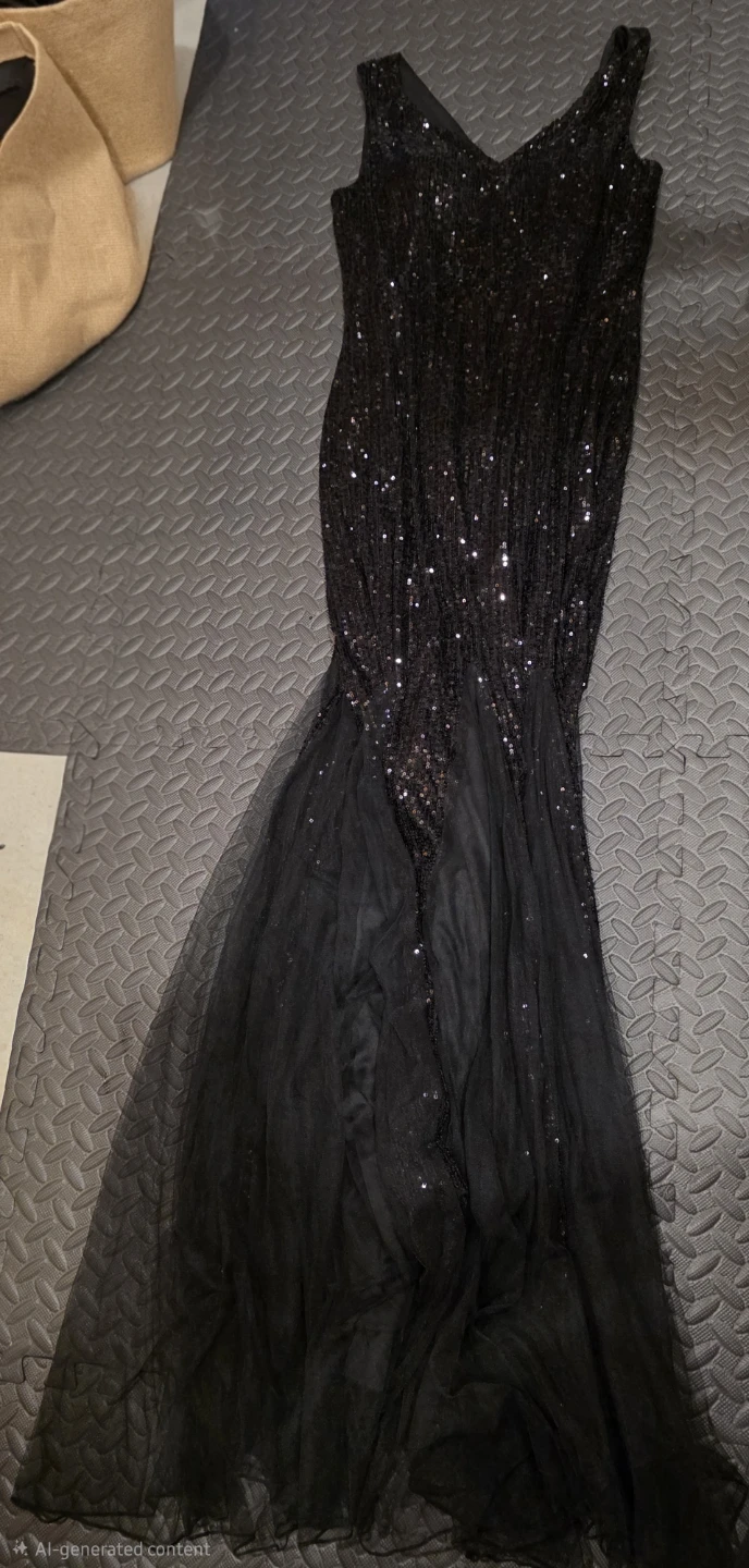 Black Sequin Tulle Evening Gown