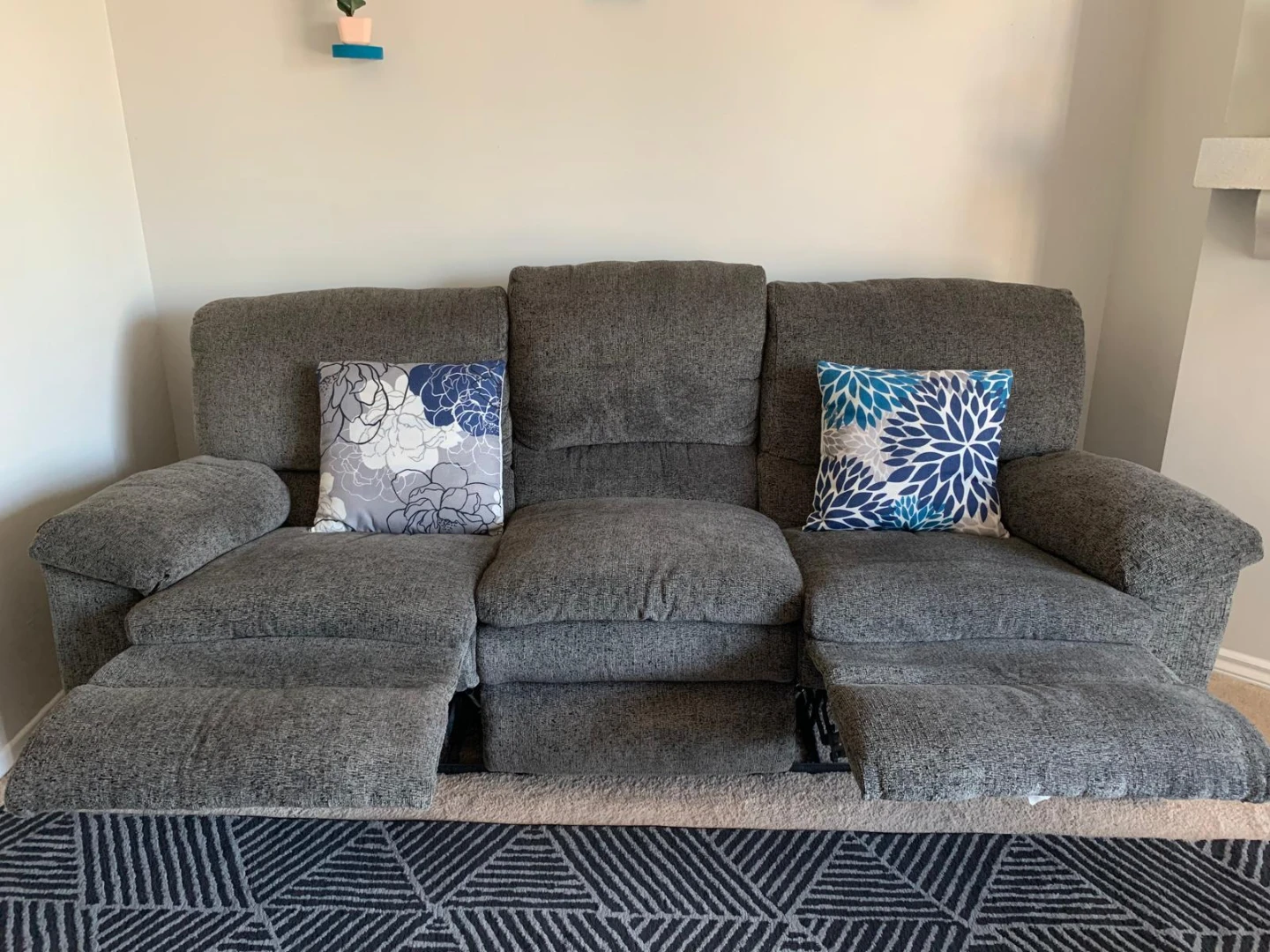 Grey Fabric Recliner Sofa - Clean, No pets/smoking - photo 3