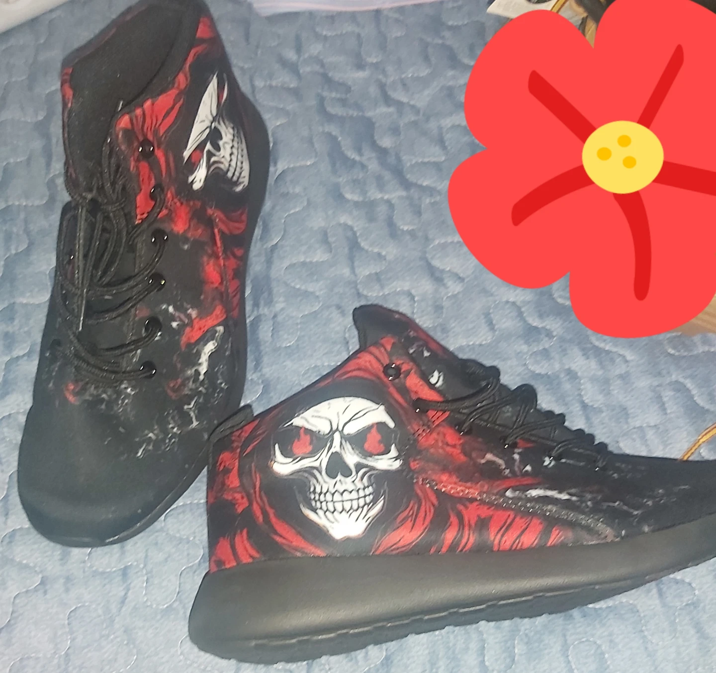 Red and black skull print high top sneakers - photo 2