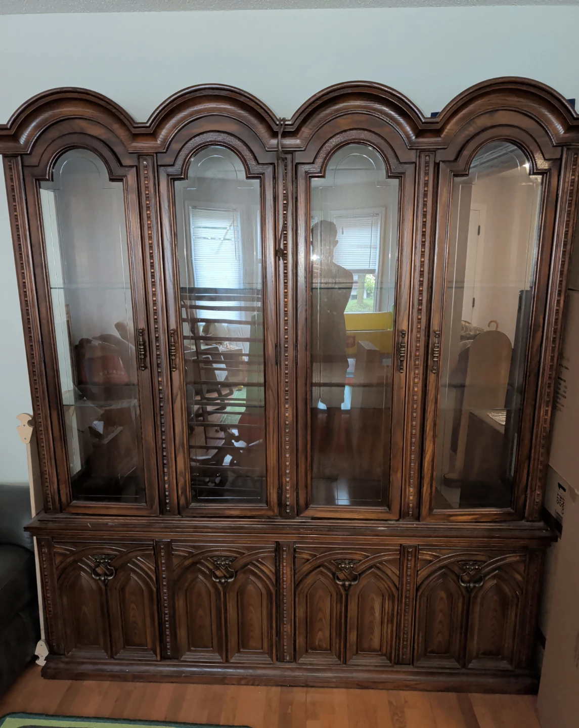 Antique Wooden China Cabinet with Glass Doors