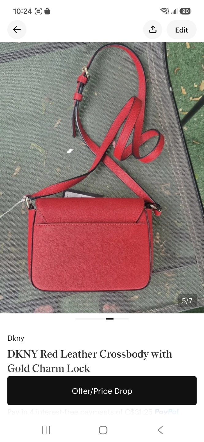 DKNY Red Leather Crossbody Bag with Gold Charm Lock - photo 5