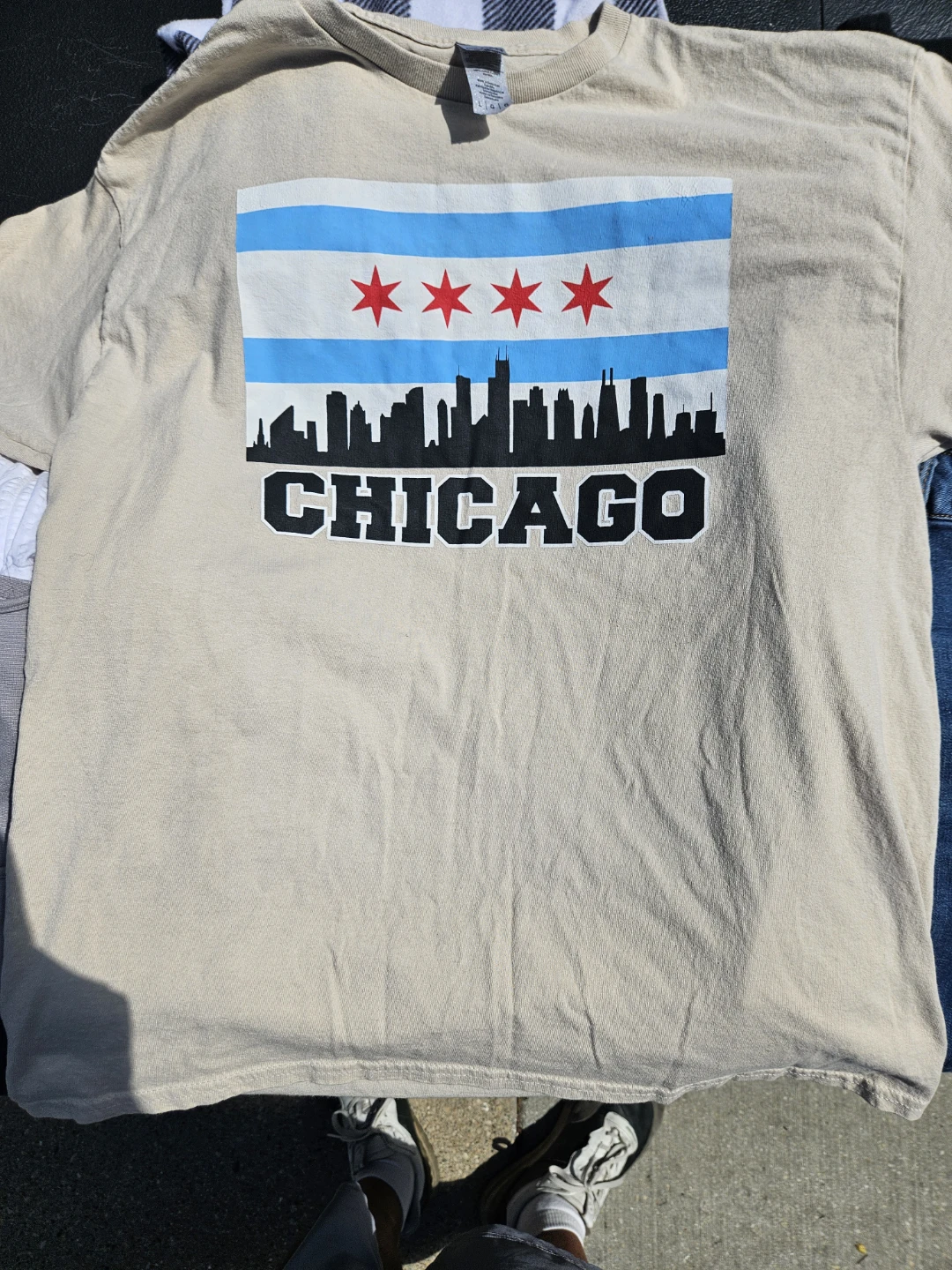 Gildan Chicago Skyline T-Shirt Beige Large