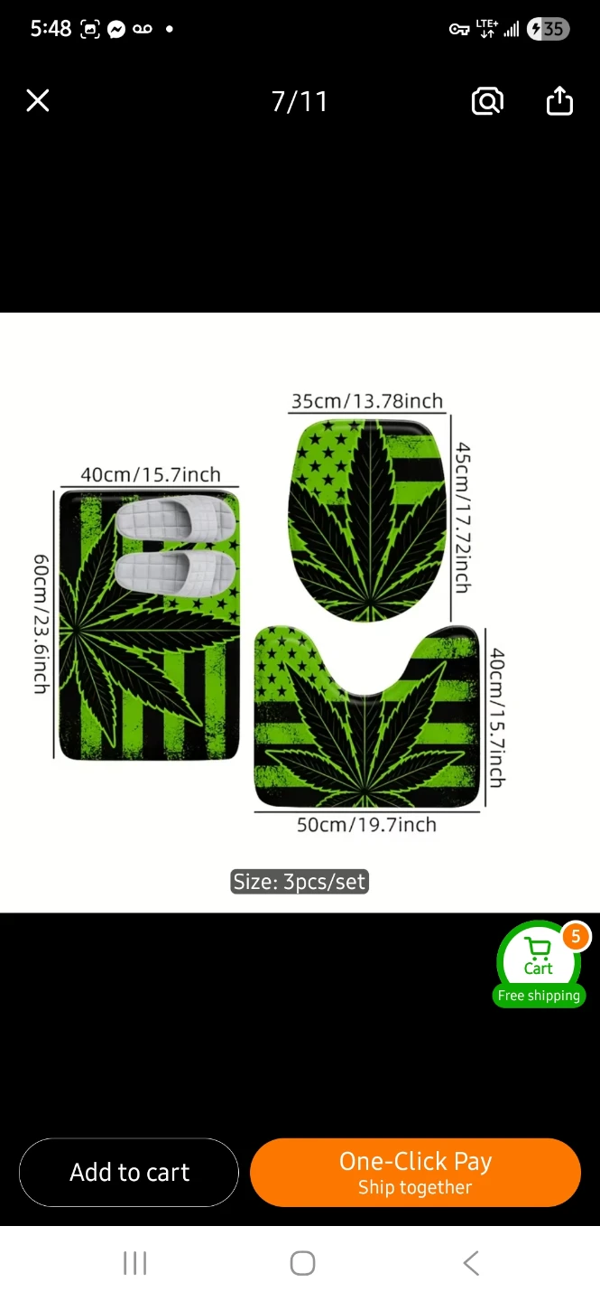 NEW 3 Piece Marijuana Leaf Bath Mat Set 💚 - photo 4