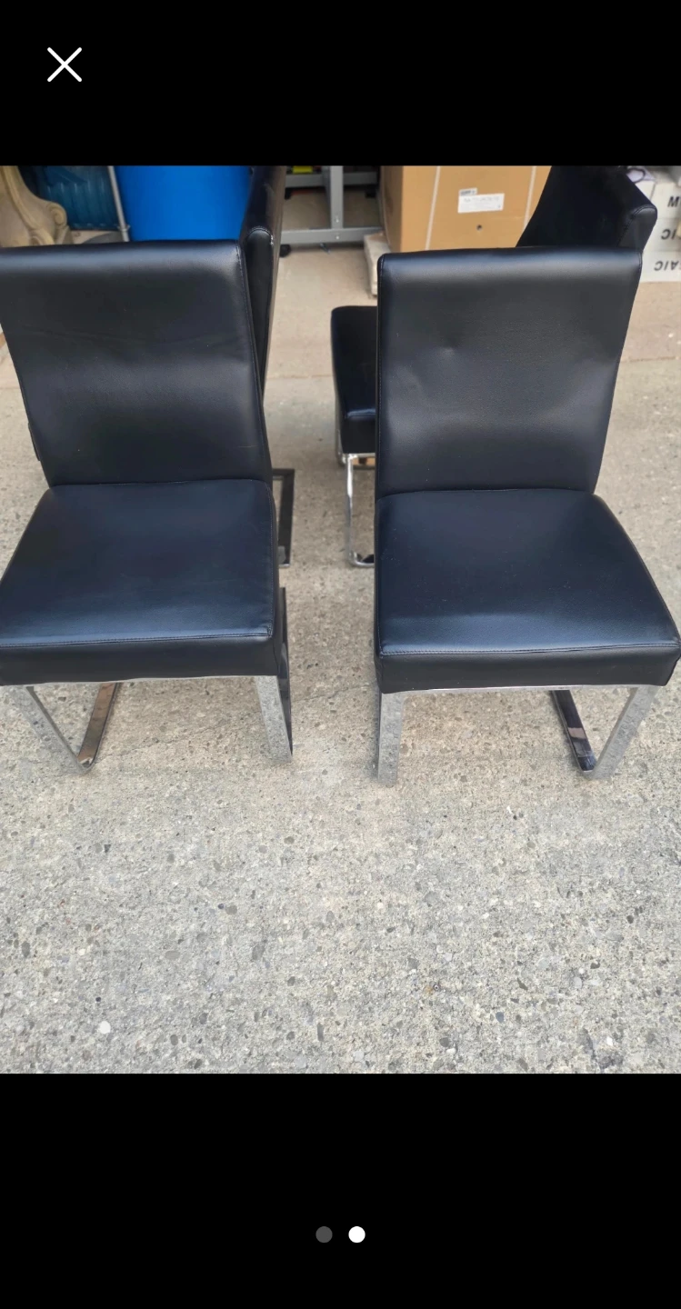 Set of 4 Black Faux Leather Dining Chairs with Chrome Legs - photo 2