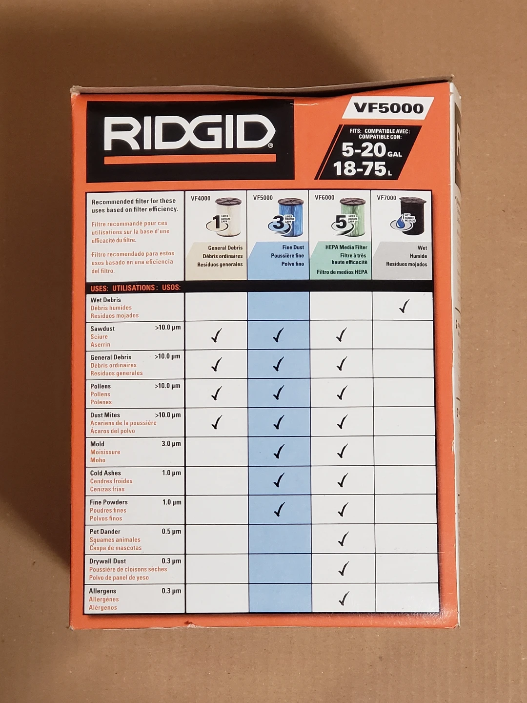 RIDGID VF5000 Fine Dust Wet/Dry Vac Filter - photo 2
