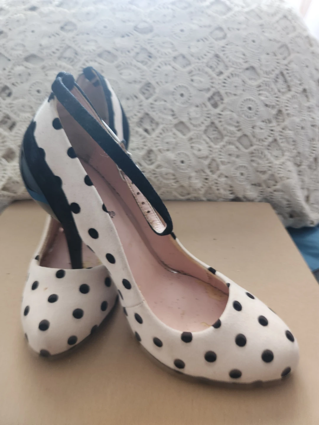 White Polka Dot Heels with Ankle Strap - photo 3