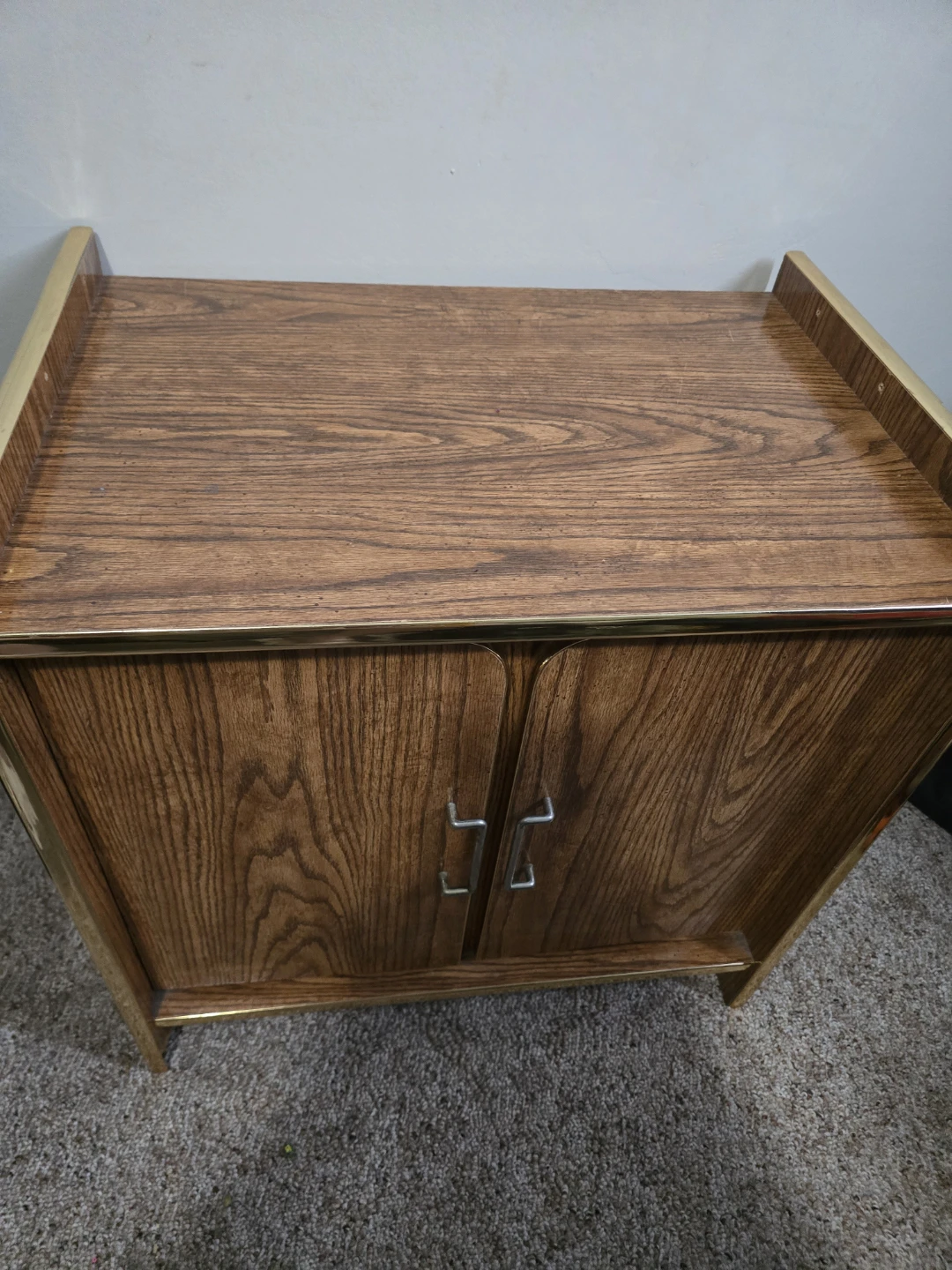 Vintage Wood Grain Cabinet with Brass Trim - photo 2