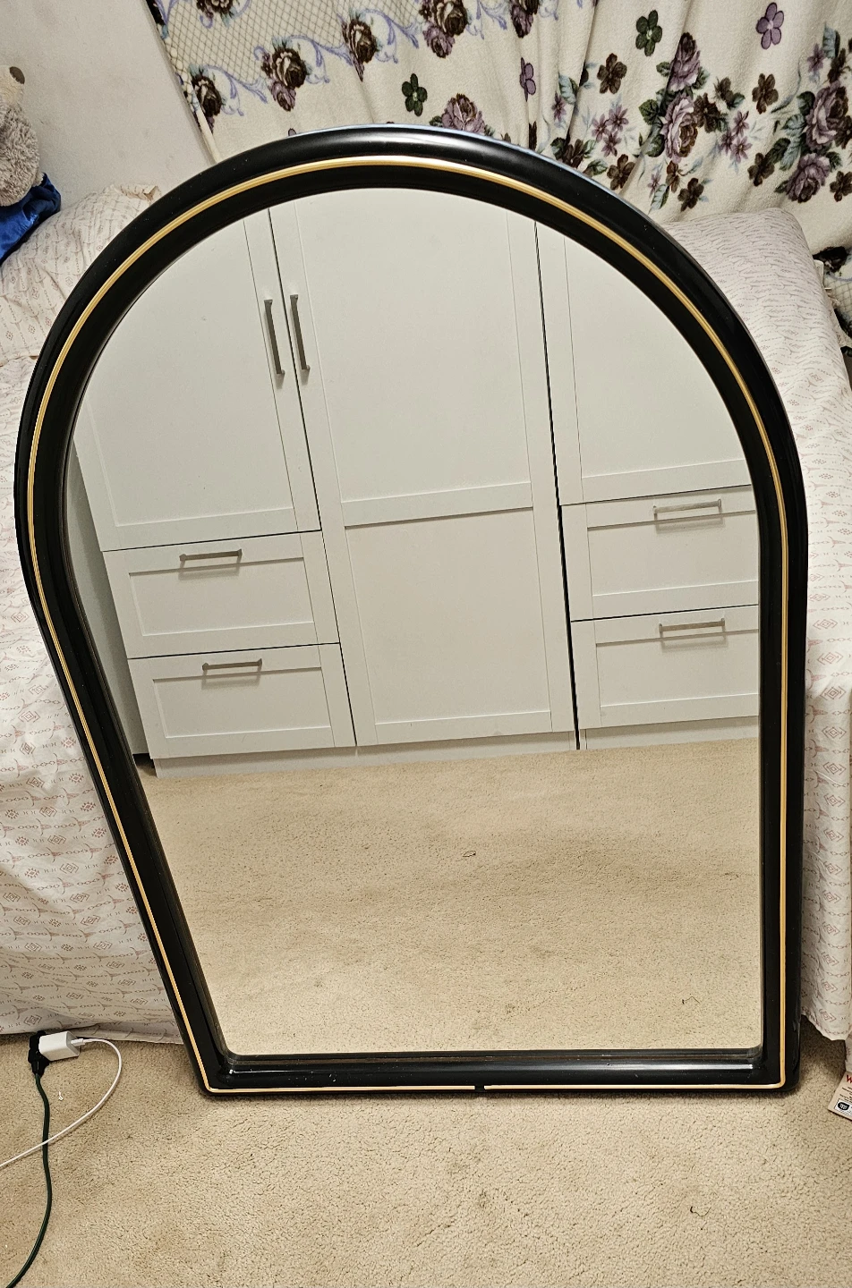 Arched Black Mirror with Gold Trim