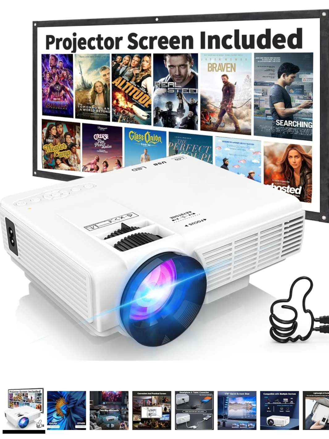 Hiliwoly Portable Projector w/ Screen