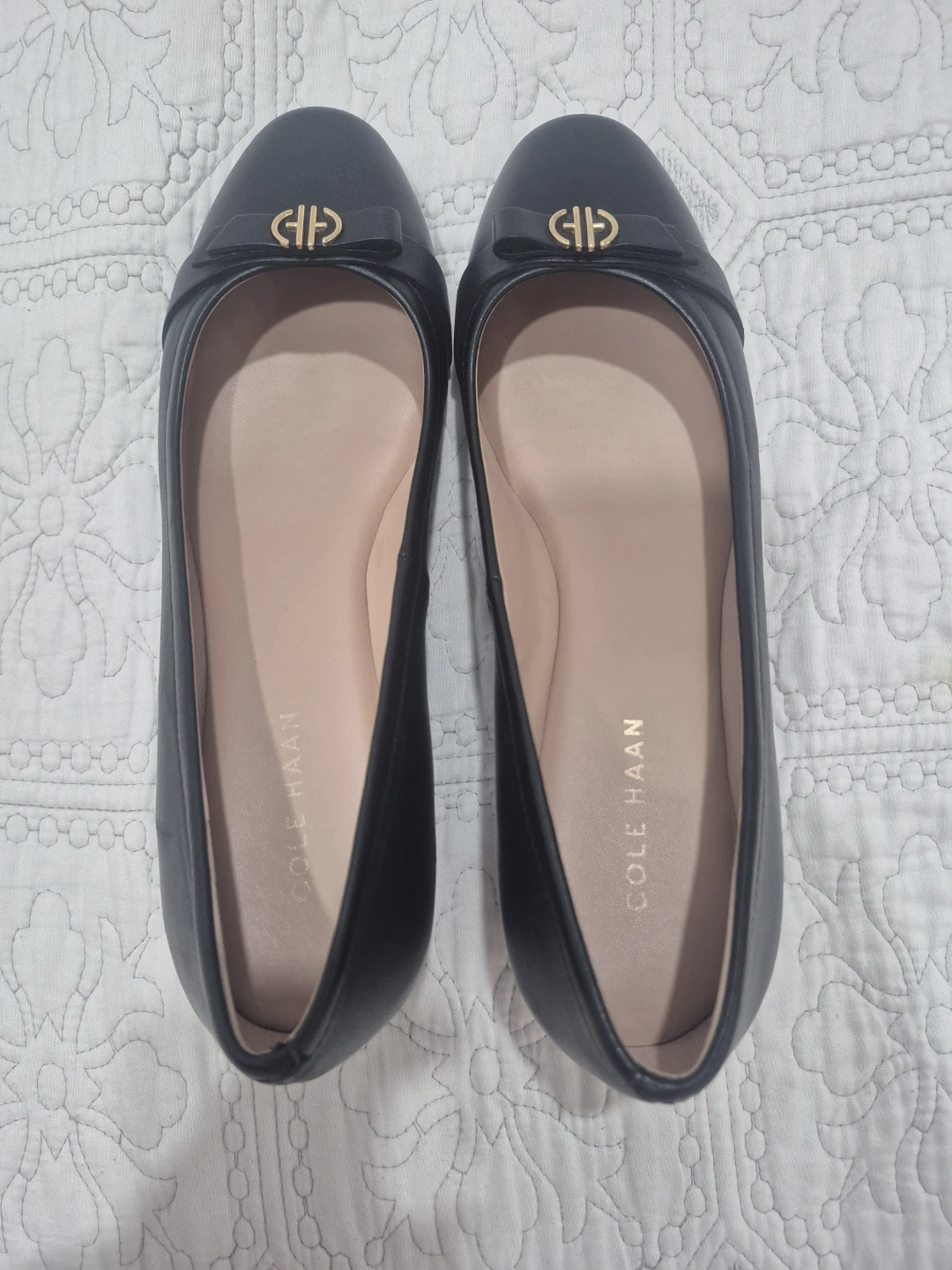 Cole Haan Black Leather Bow Detail Ballet Flats