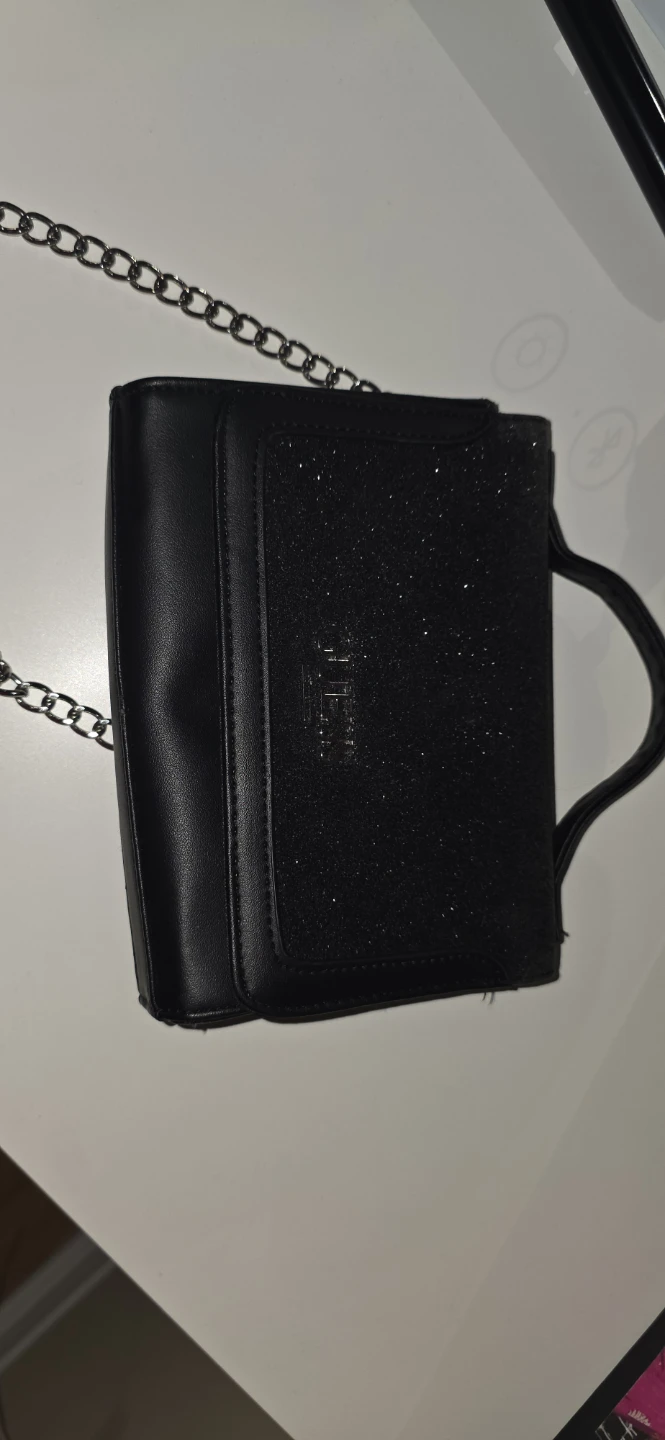 GUESS Black Glitter Chain Shoulder Bag
