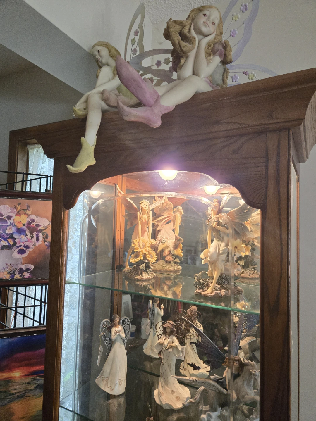 Two Curio Oak Display Cabinets