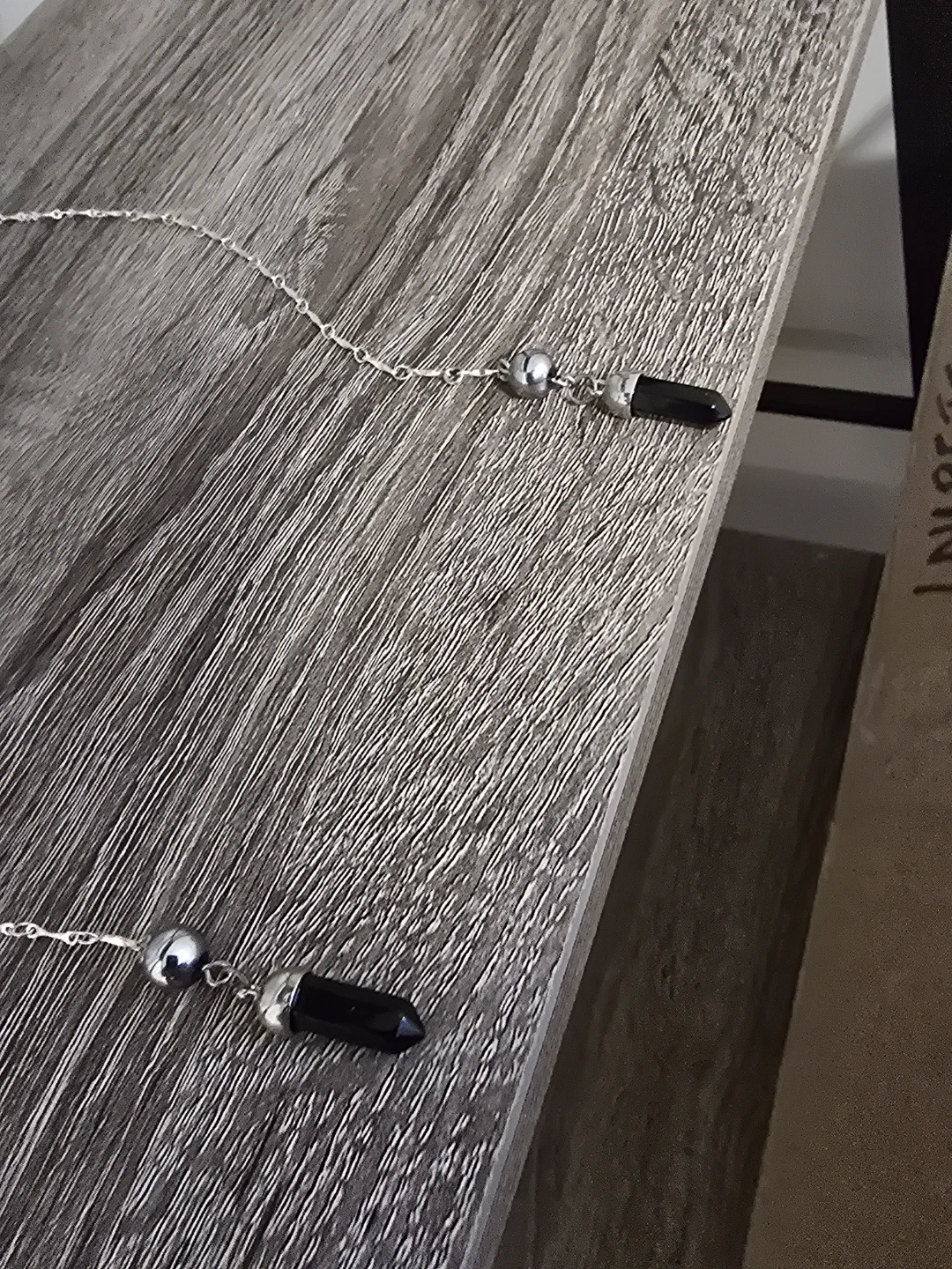 Silver Tone face chain with Black Crystal Drop - photo 2