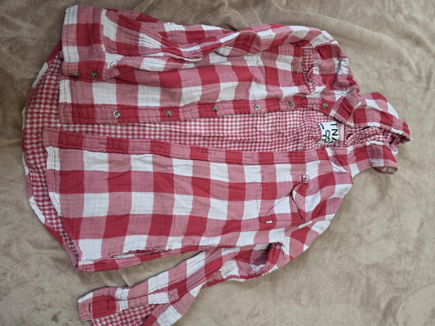 TNA Red and White Gingham Button-Up Shirt