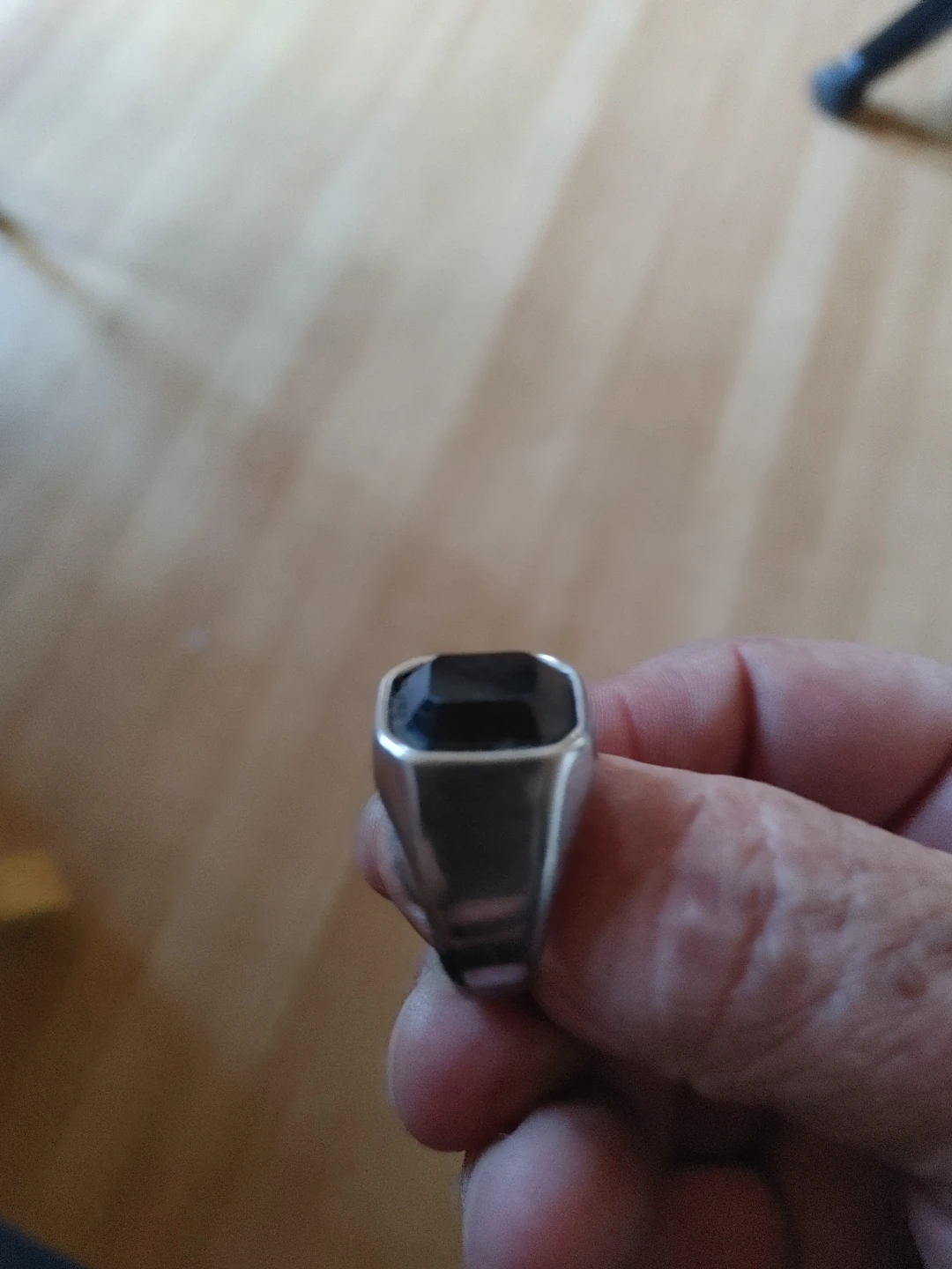 Men's Silver-Tone Ring with Black Gemstone - photo 2