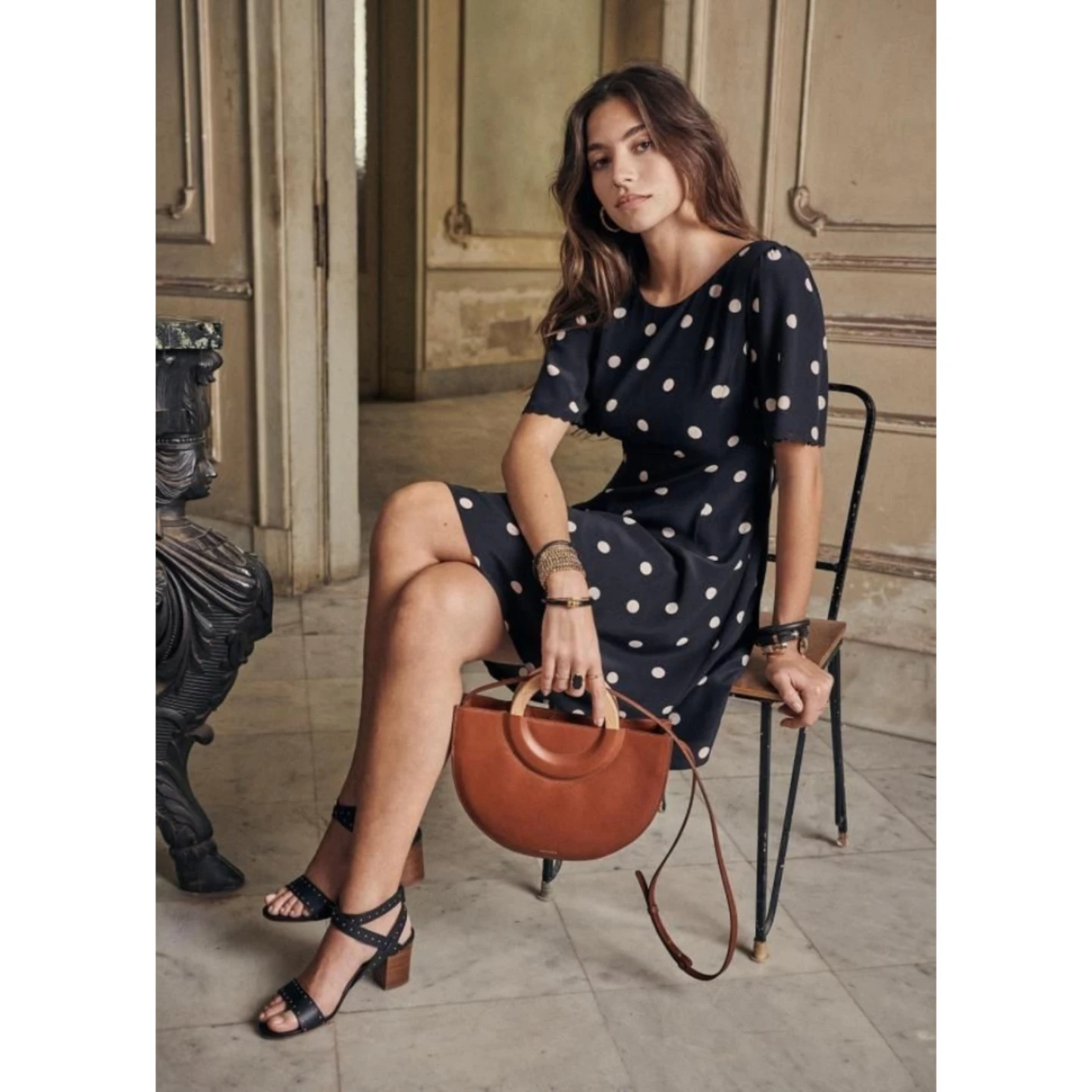 Sezane Polka dot short sleeve mini dress