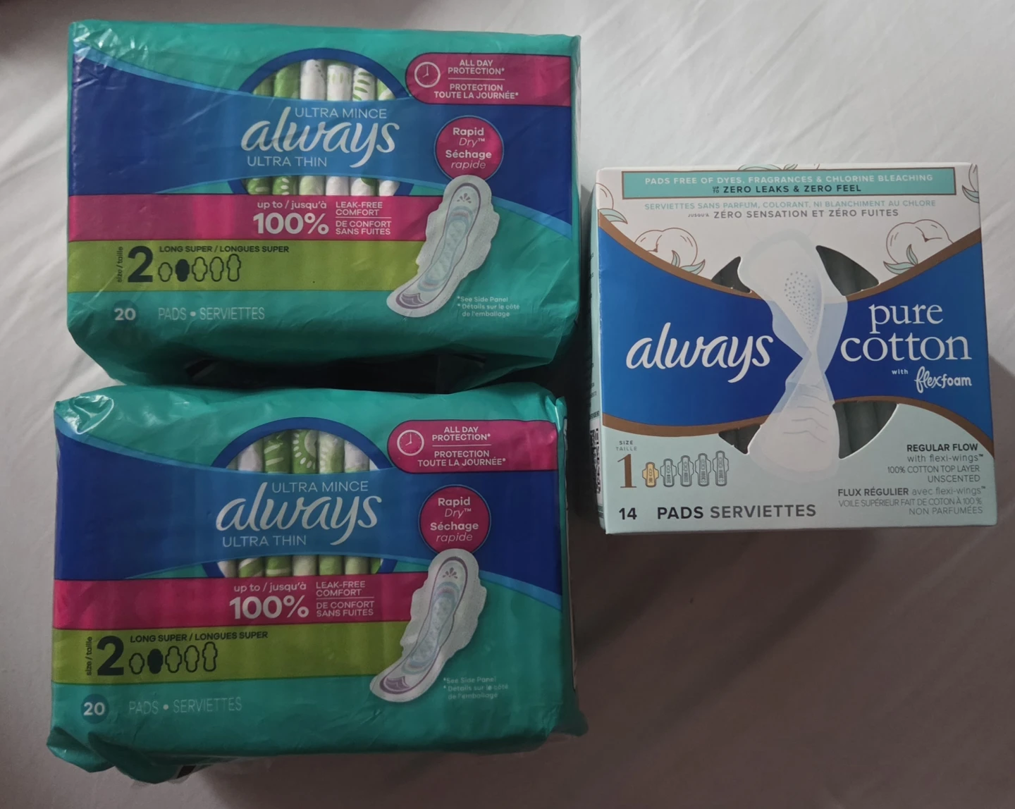 Always Ultra Thin Pads and Pure Cotton Pads