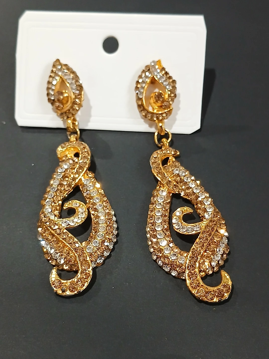 Gold Tone Dangle Earrings with Rhinestones