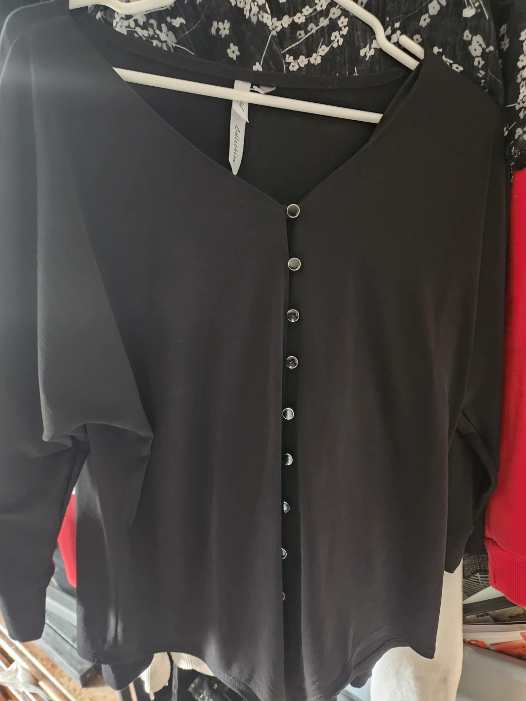 NY Collection Black Button-Front Top