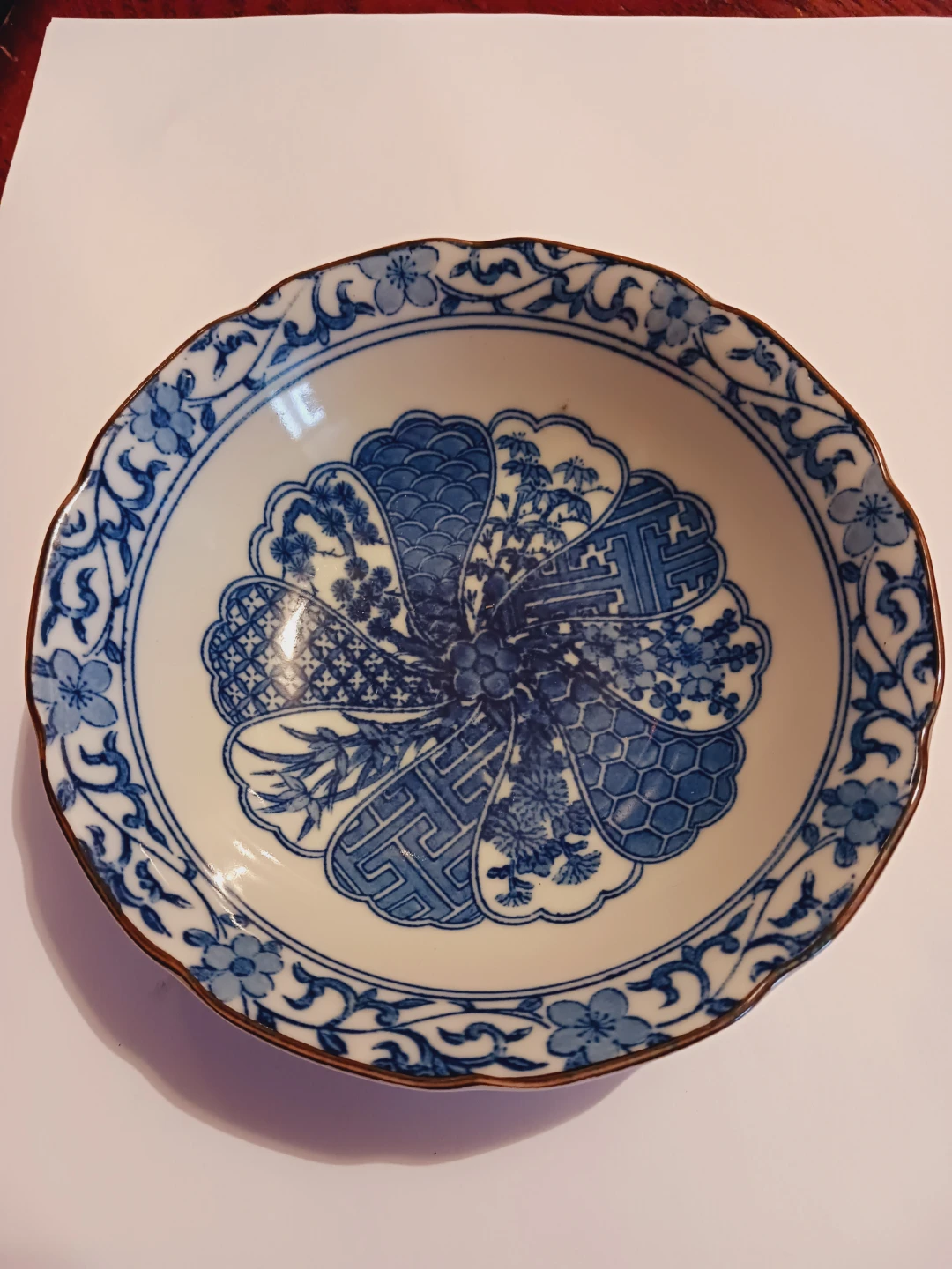 Japanese Blue and White Floral Ceramic Bowl - photo 2