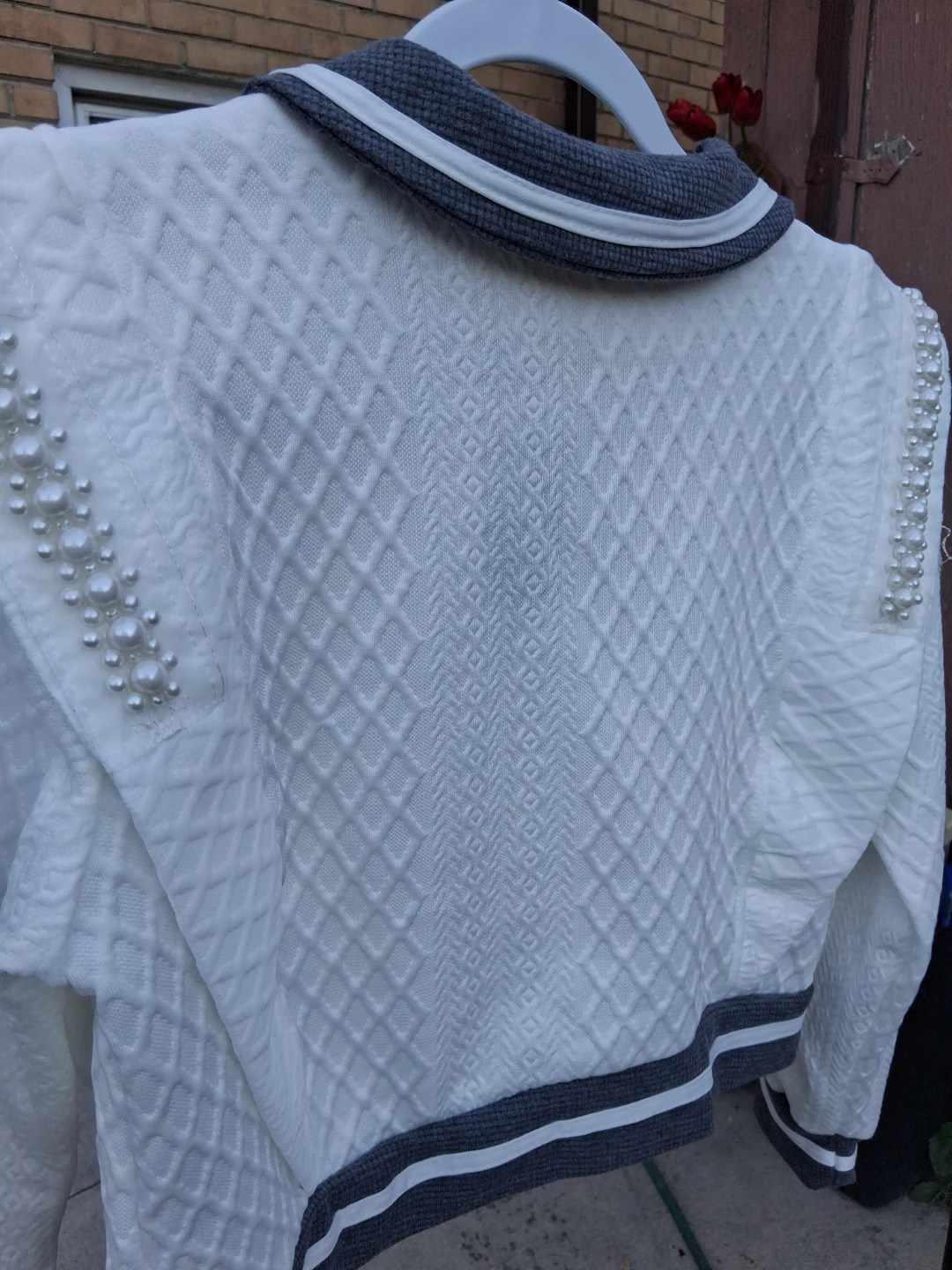 White Quilted Top with Pearl Embellishments - photo 3
