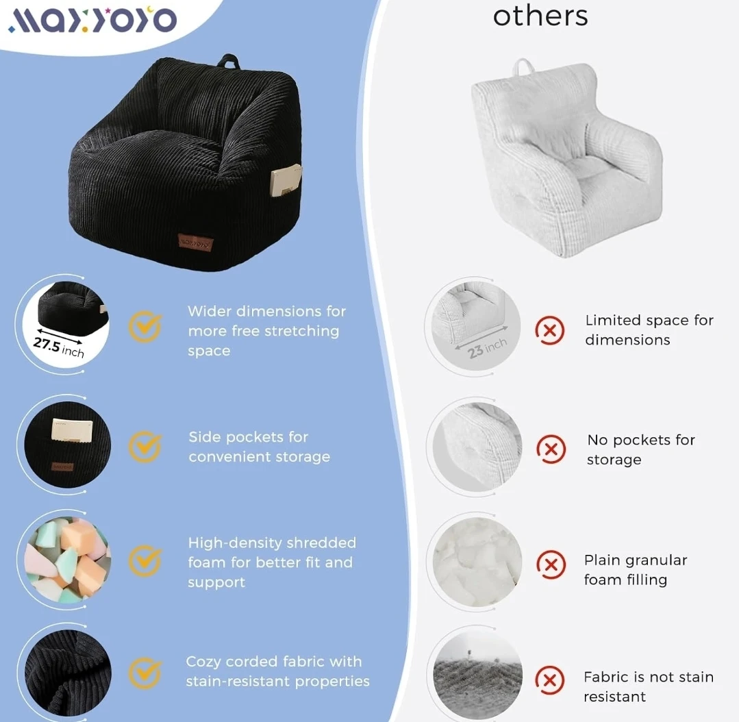 MAXYOYO Kids Bean Bag Chair, Bean Bag Couch with Handle - photo 3