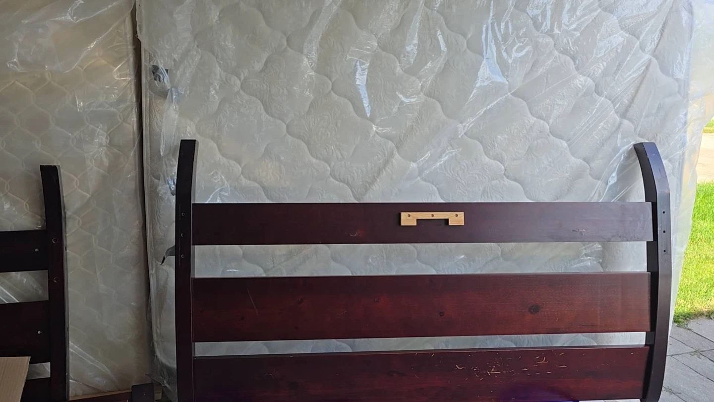 Size: Double - Dark Wood Bed Frame with Mattress