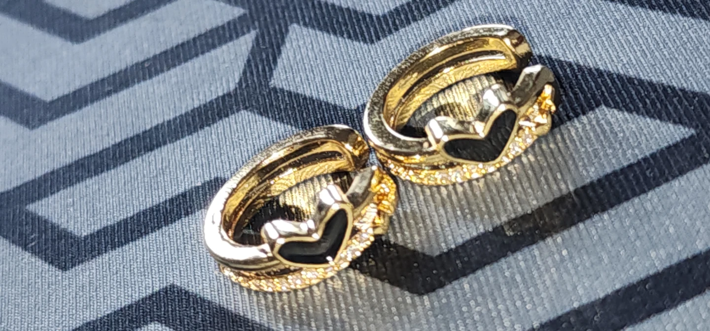 Gold plated black Heart Ear cuff Set