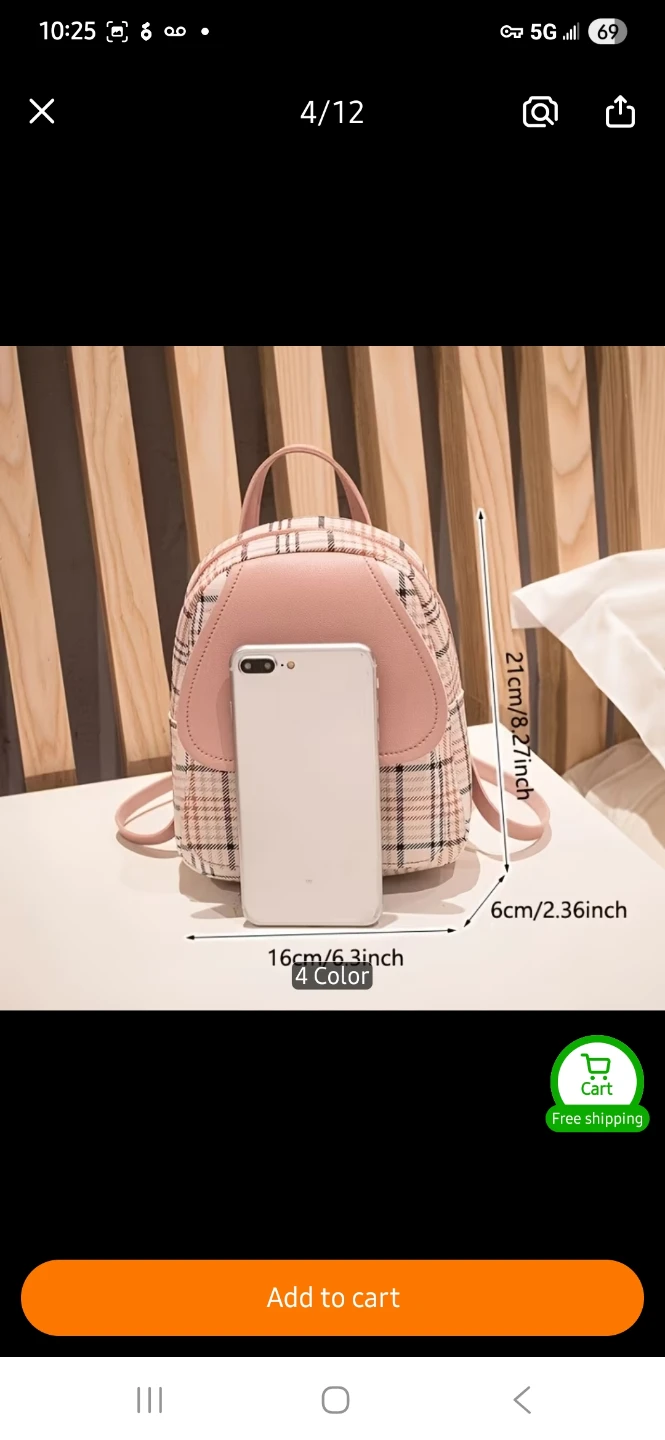 Plaid Mini Backpack with Brown Faux Leather Flap - photo 2