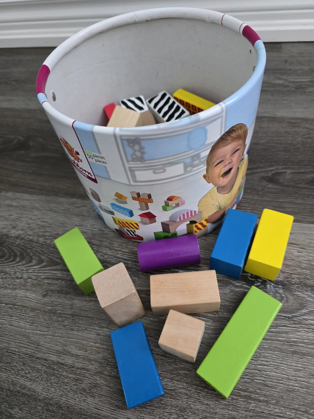 Wooden Building Blocks Bucket