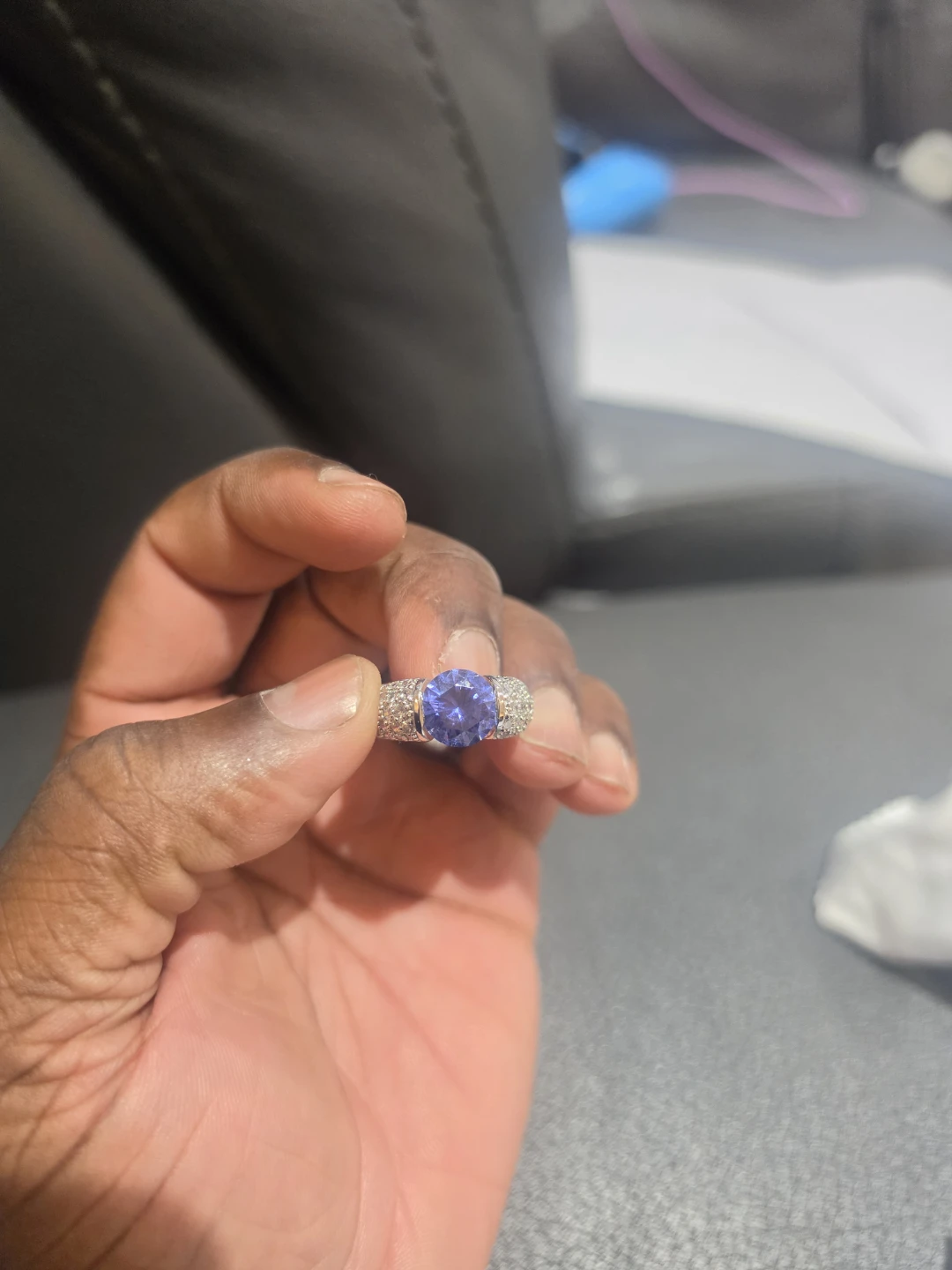 Blue Gemstone Ring with CZ Accents - photo 2