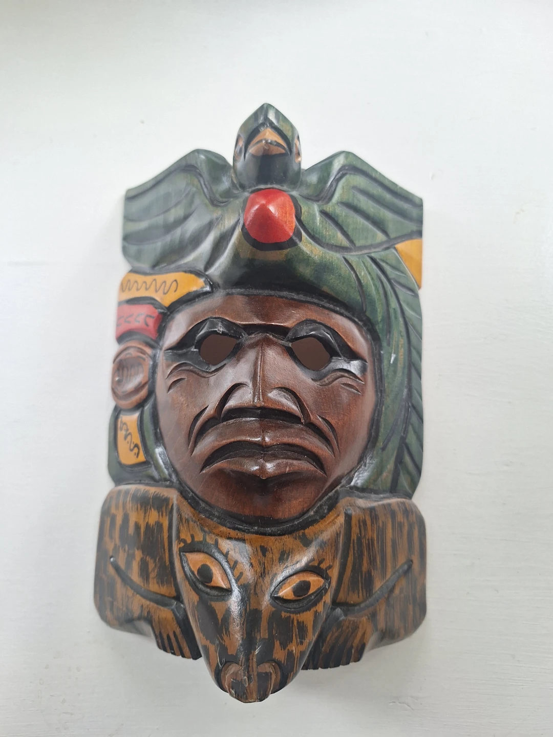 Vintage Wooden Aztec Mayan Hand-carved Mask - photo 5