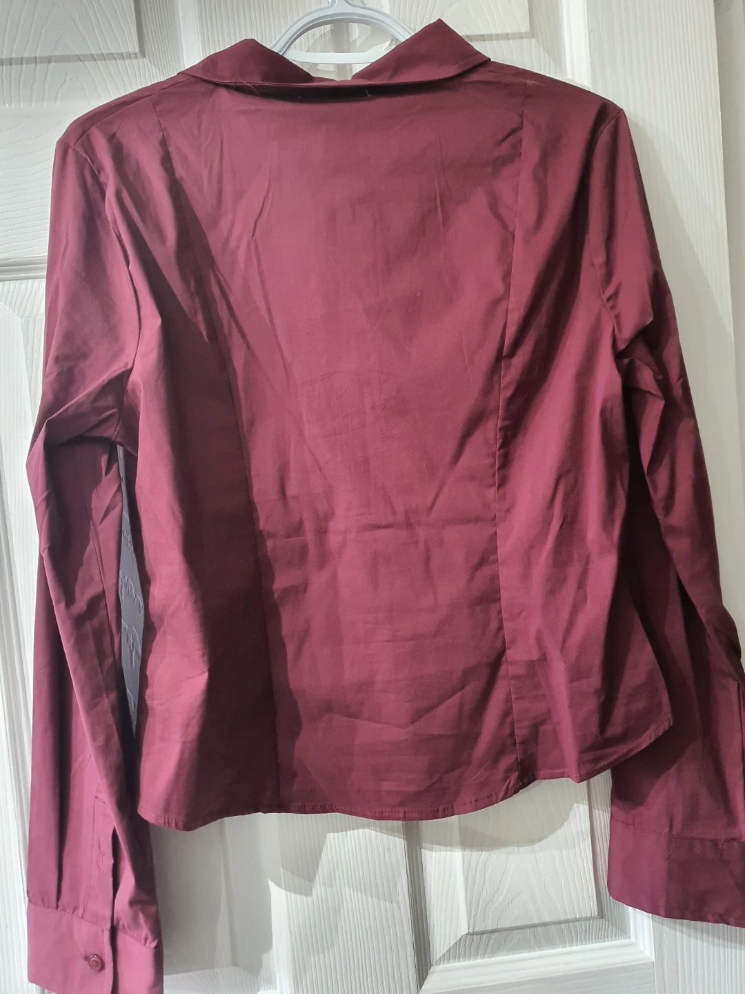 Burgundy Ruched Button-Up Shirt - photo 2