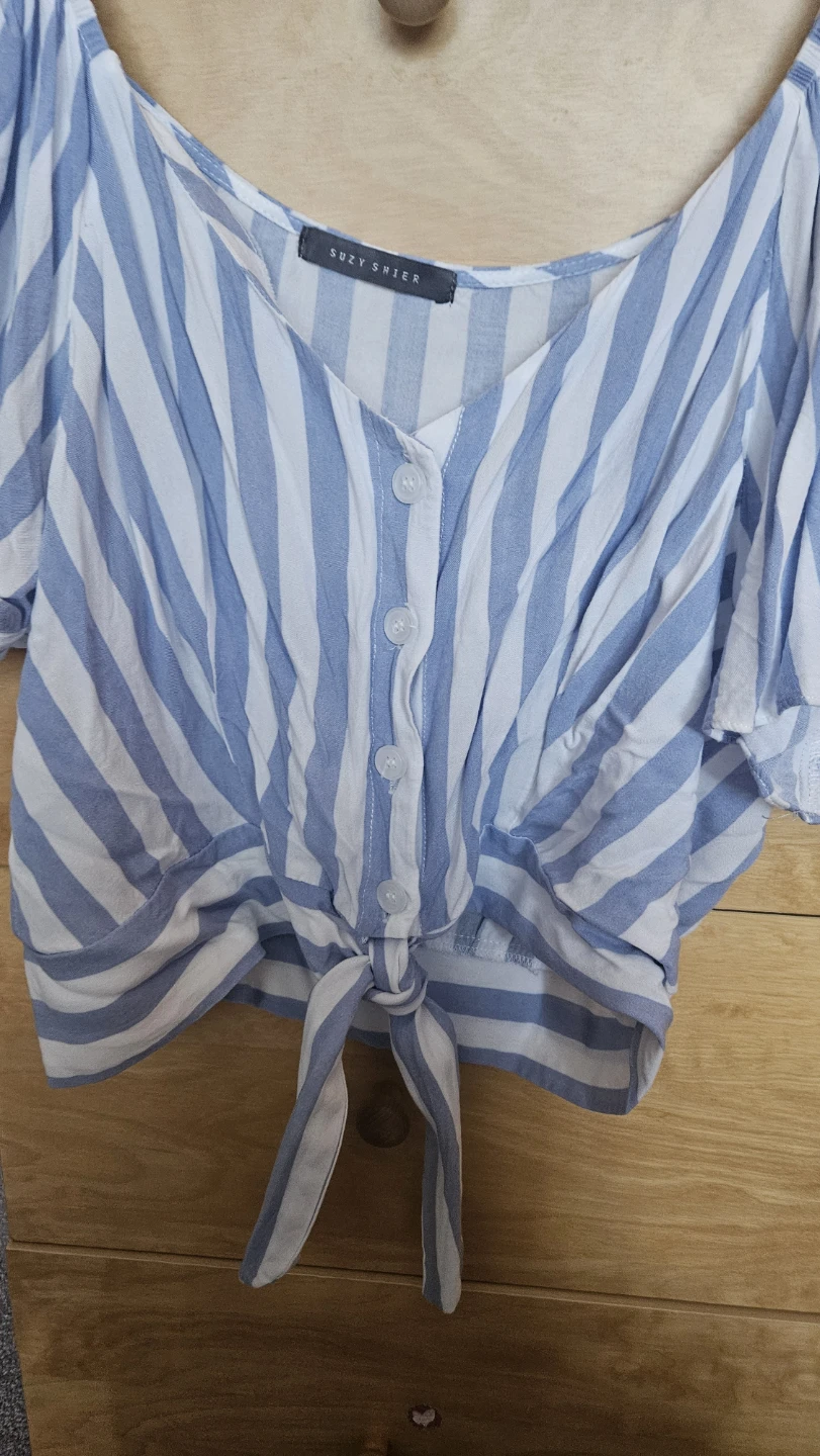 Suzy Shier Striped Tie-Front Top - photo 3