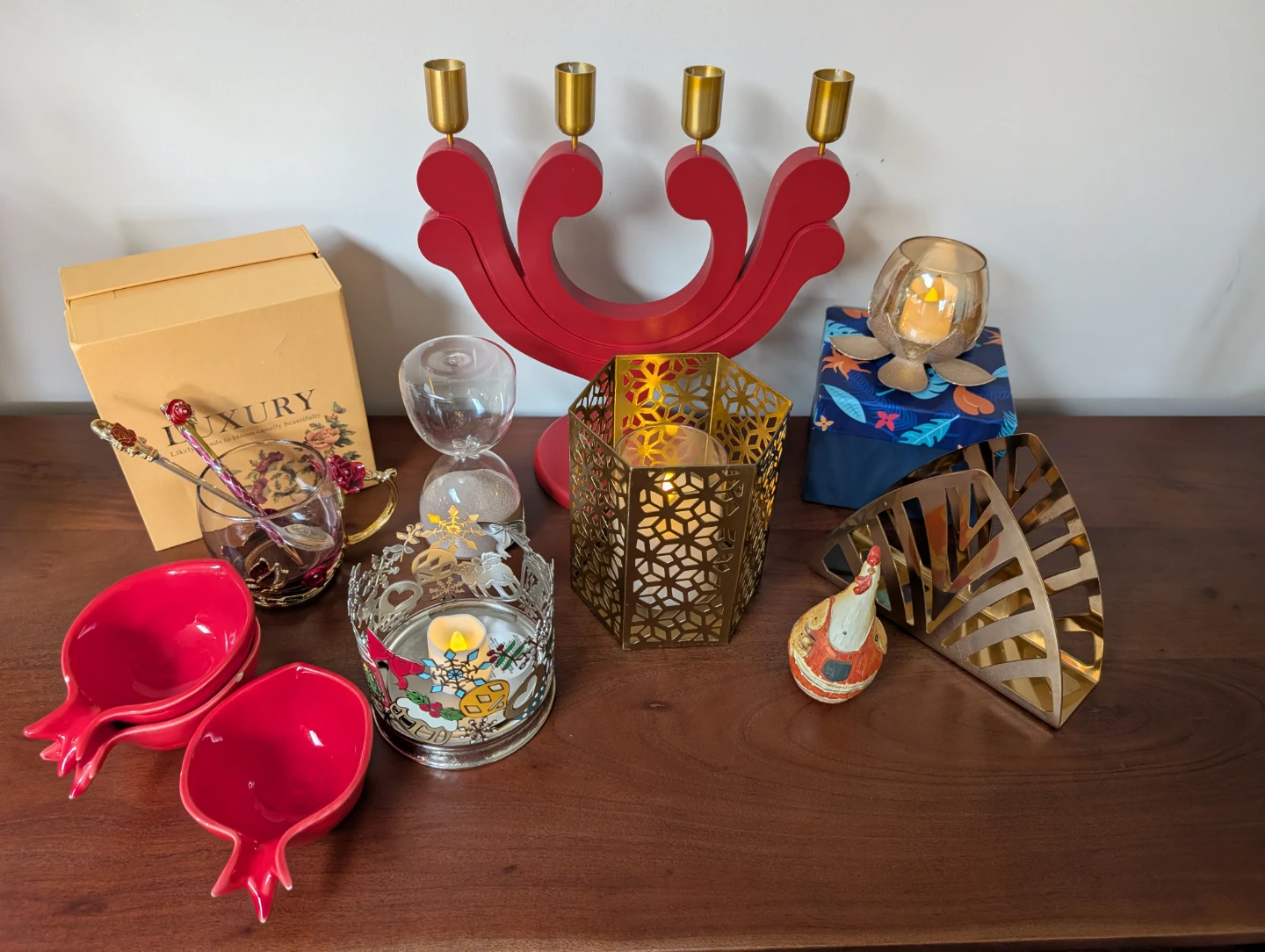 Red Candelabra with Gold Candle Holders - photo 2