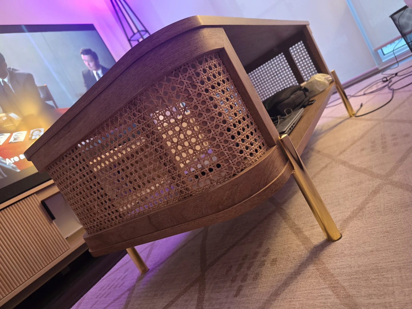 Wooden Coffee Table with Cane Detailing - photo 2