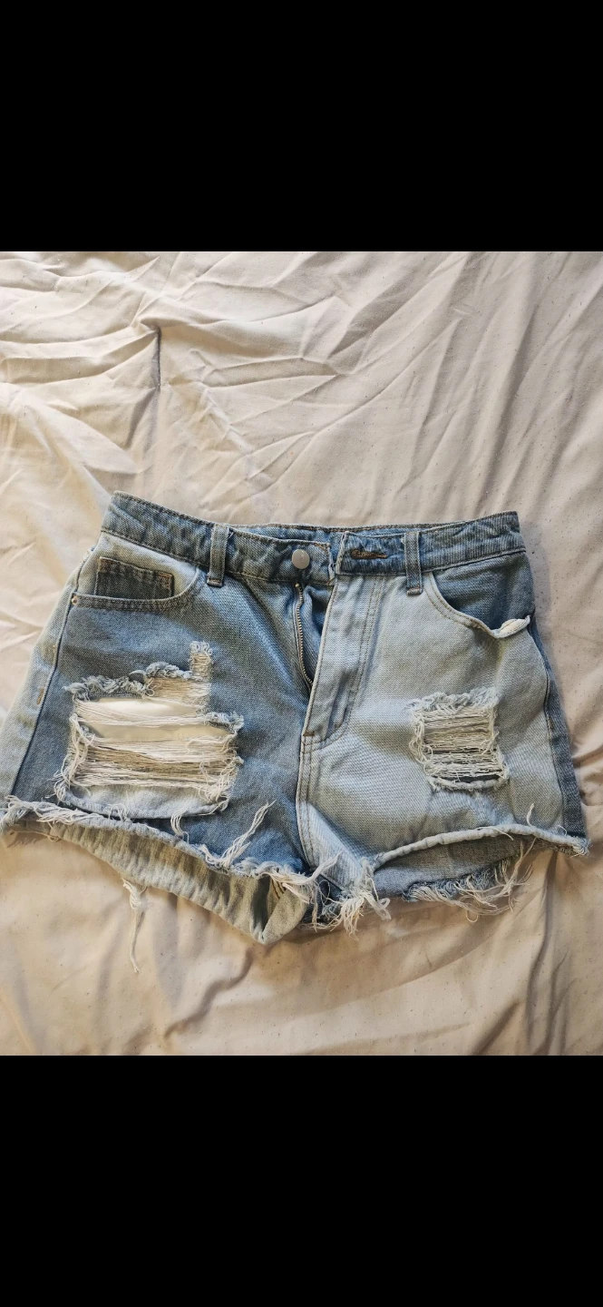 SHEIN light wash distressed denim shorts size S