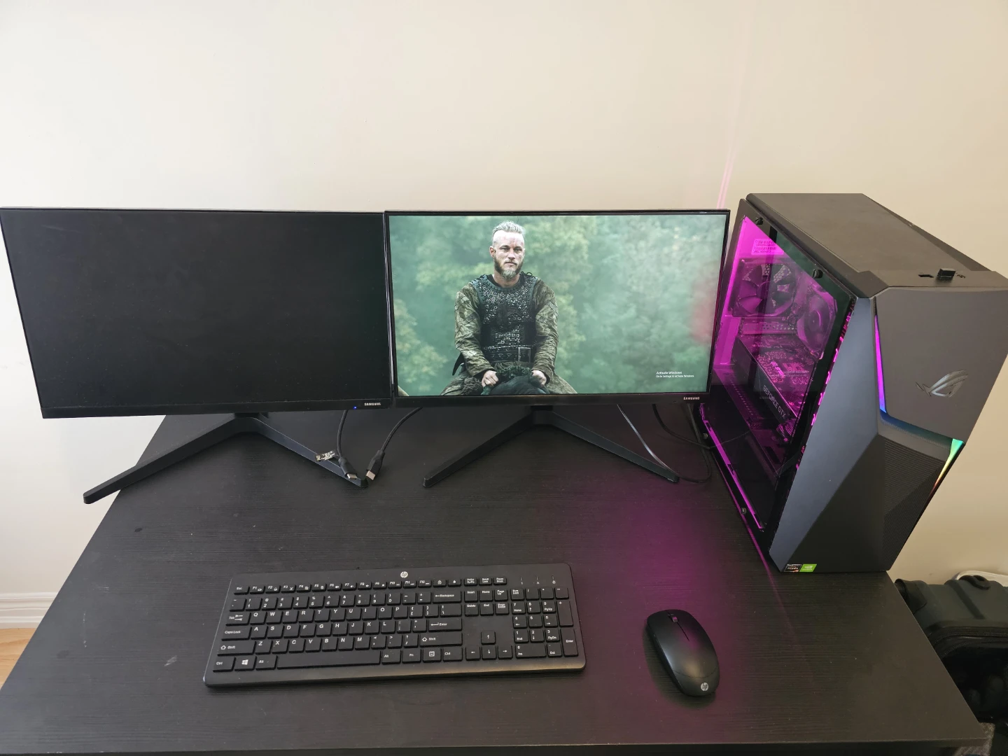 Gaming PC Setup with Dual Monitors, Keyboard, and Mouse - photo 2