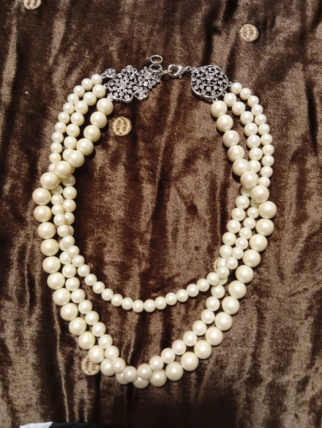 Multi-strand Faux Pearl Necklace with Rhinestone Clasp