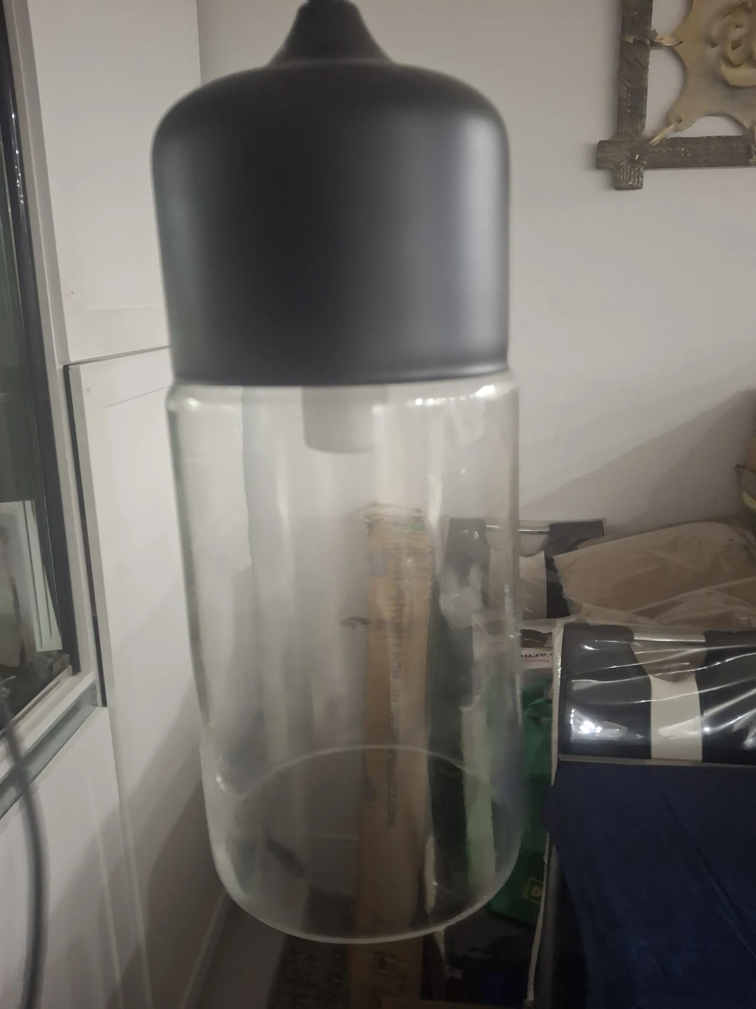 Black Pendant Light with Glass Cylinder Shade